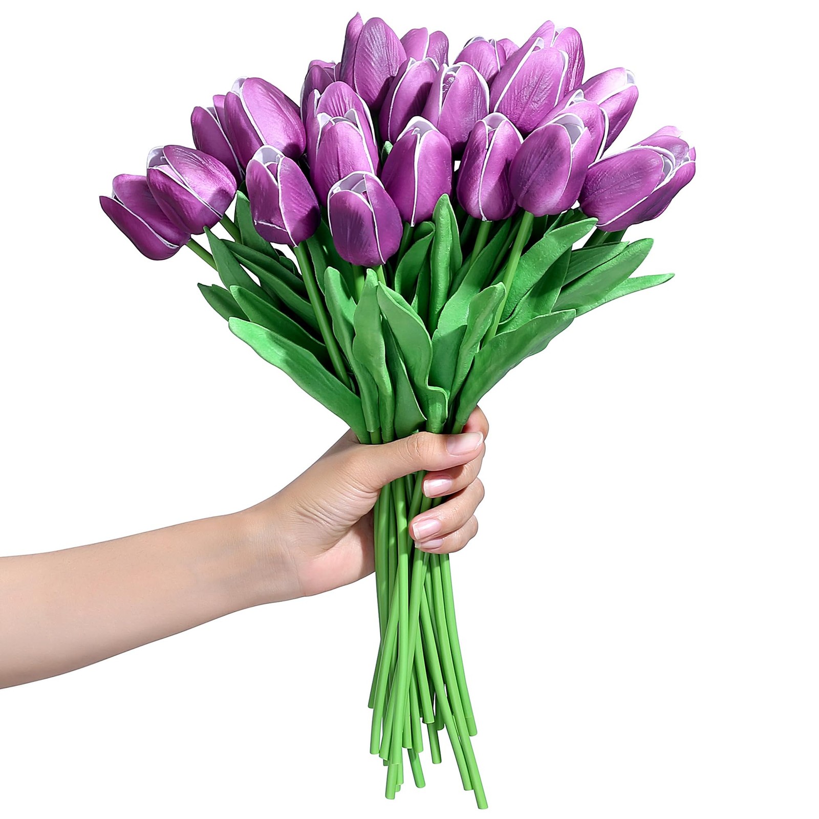 15pcs Purple Tulips Fake Artificial Flowers Real Touch 14″ PU Flower for Home…