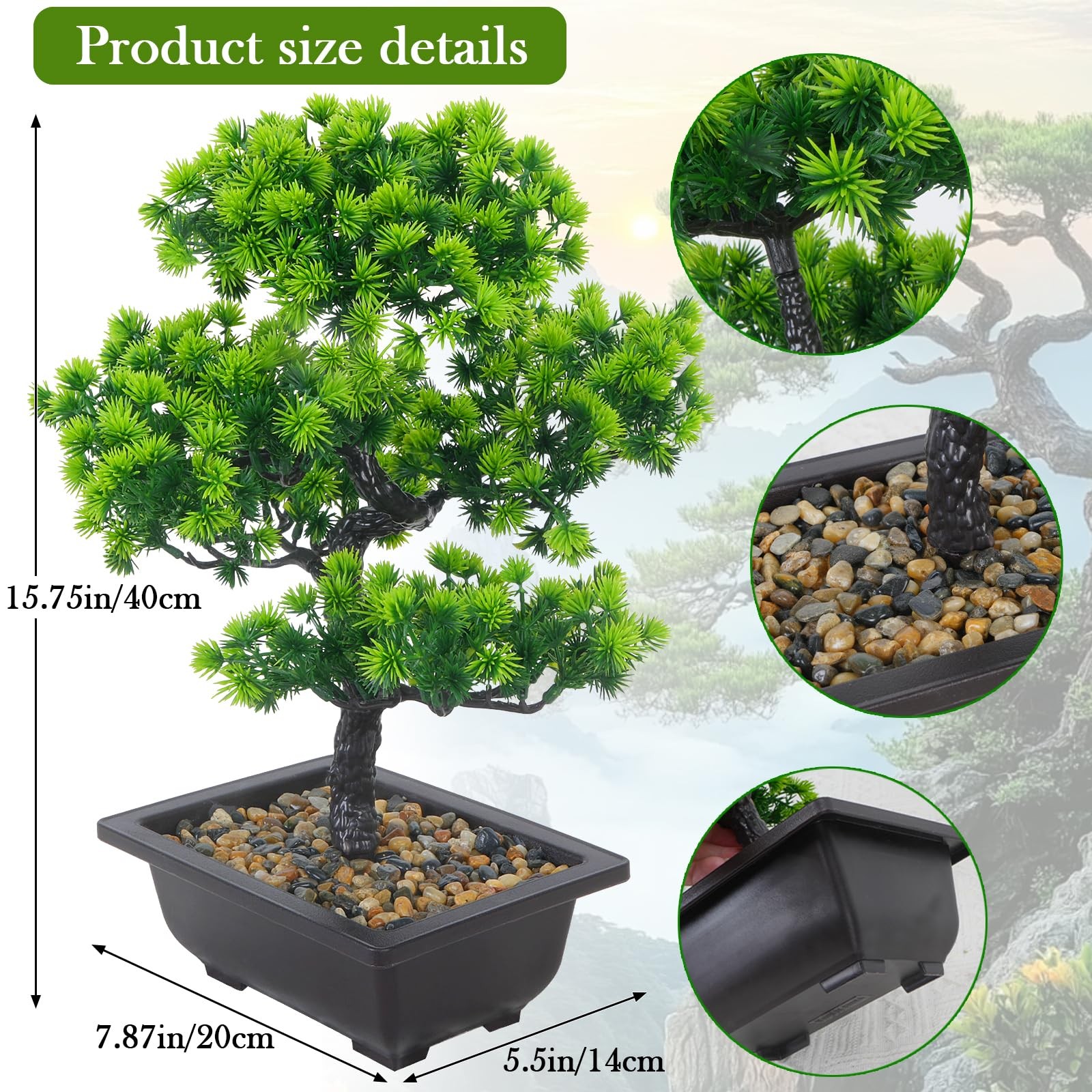 Artificial Bonsai Tree 15.8″ Faux Juniper Bonsai Tree in Pot Realistic Fake D…