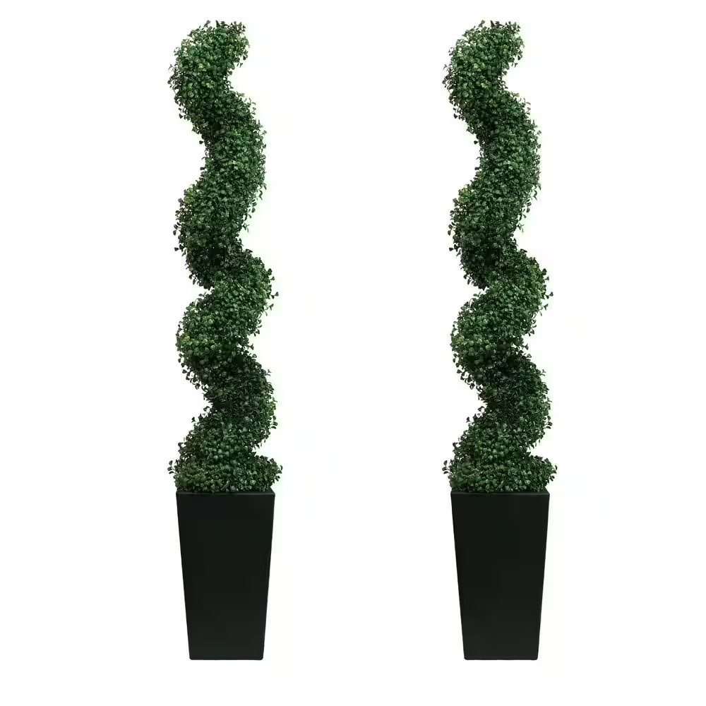 4Ft. Artificial Spiral Topiary Trees W/Black Planter Uv-Resistant Fake Plant,Ind