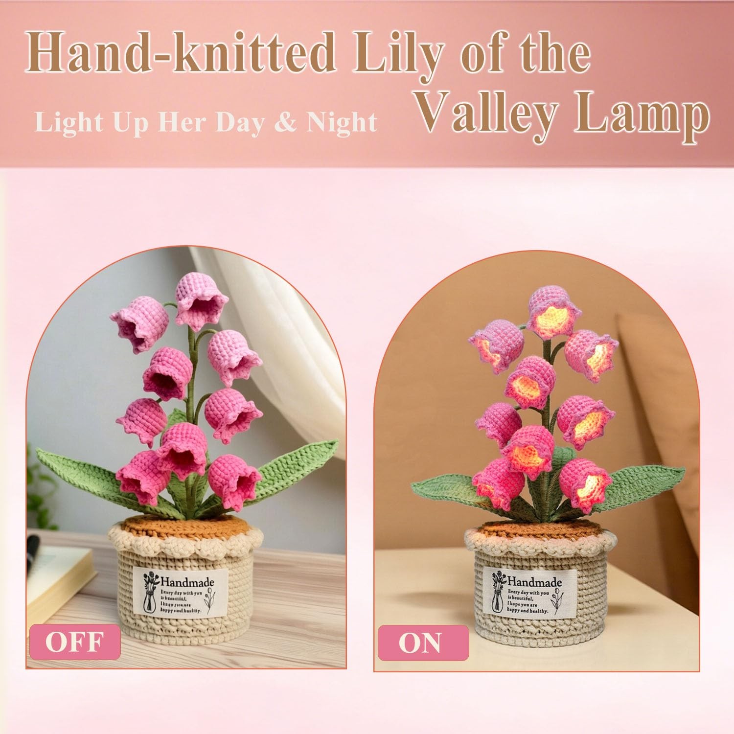 Handmade Crochet Lily of The Valley Lamp – 9 Night Light for Desk or Bedside,…