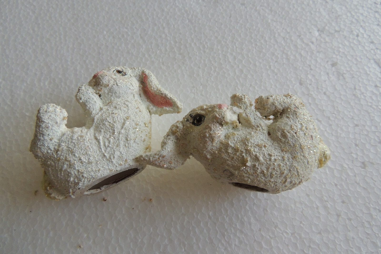 Ceramic 2 Bunny hand made 4 inch long each both laying down sparkle very cute