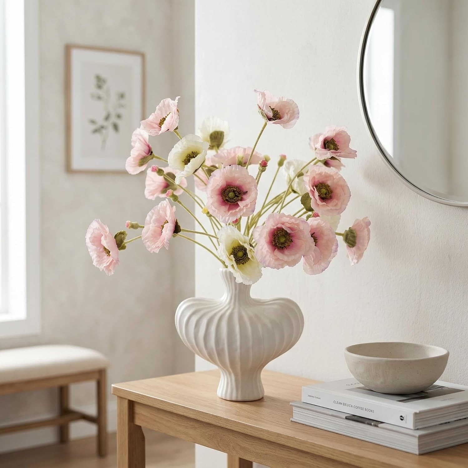 Artificial Poppy Flowers 26.4″ – 6Pcs Faux Silk Poppy Stems with Ruffled Petals,