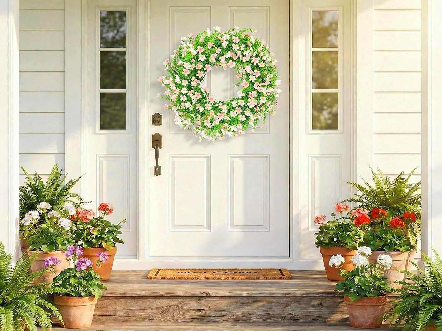 24 Inch Whitepink Artificial Forsythia Silk Front Door Wreath | Beautiful Whitep