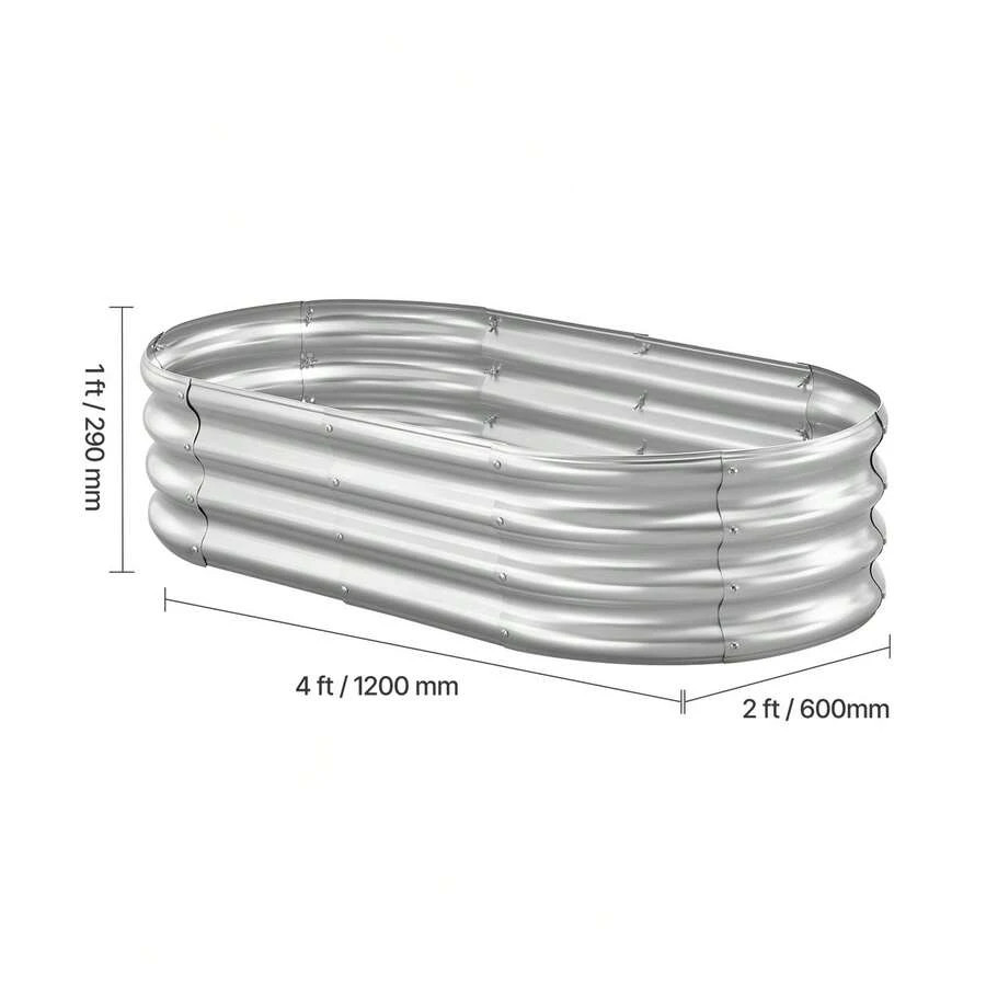 Metal Raised Garden Bed 4 X 2 1 Ft Oval Outdoor Galvanized Planter Box Open