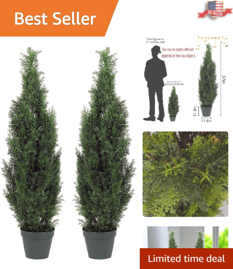 Decorative 3′ Cedar Topiary Trees in Pots – 2-Piece Set for Year-Round Charm