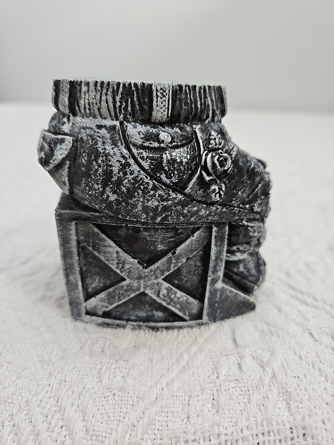Planter Made Of Stone – Pants Sitting On A Box 3.5″ Deep 2″ Opening READ