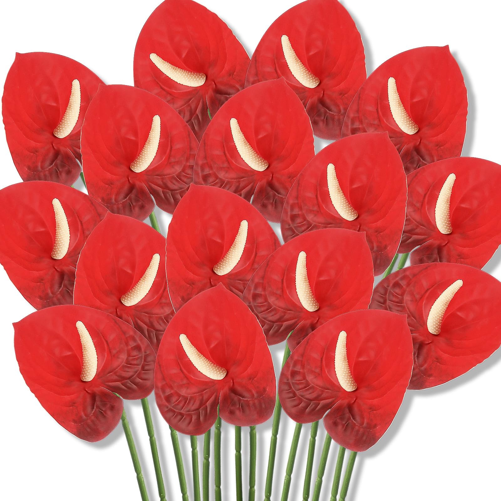 Artificial Anthurium Fake Flowers For Vase Bouquets Red Fits 23.6 Inch