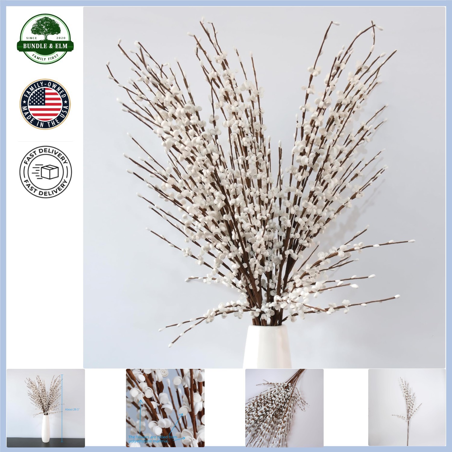 10pcs Faux Tall Pussy Willow Branches for Home Office Wedding Decor White