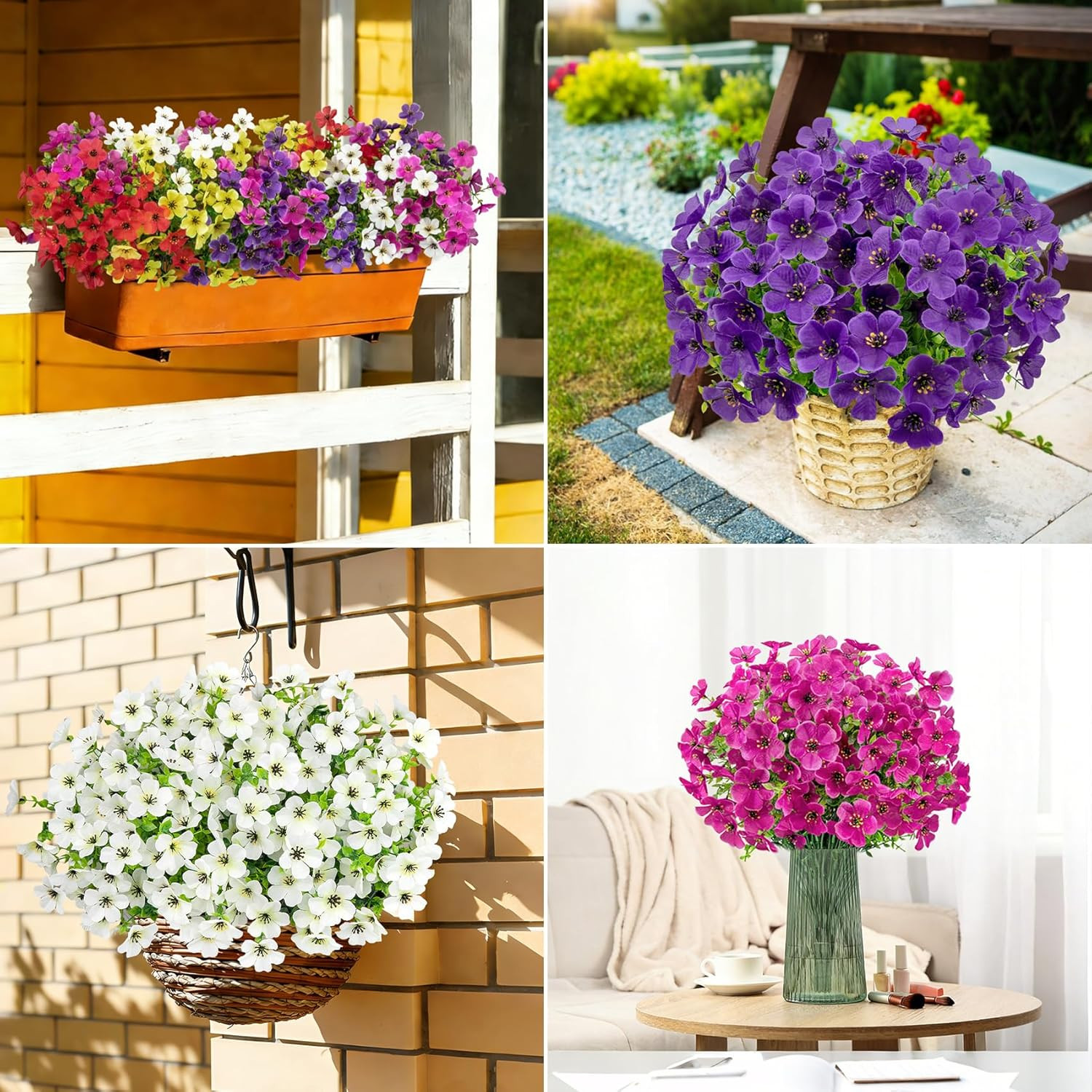 20 Bundles Artificial Flowers for Outdoors, Fake Violet Flowers Silk Realistic U