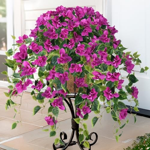 Artificial Hanging Flowers Plants Basket for Outdoor Decoration,4 PCS Purple