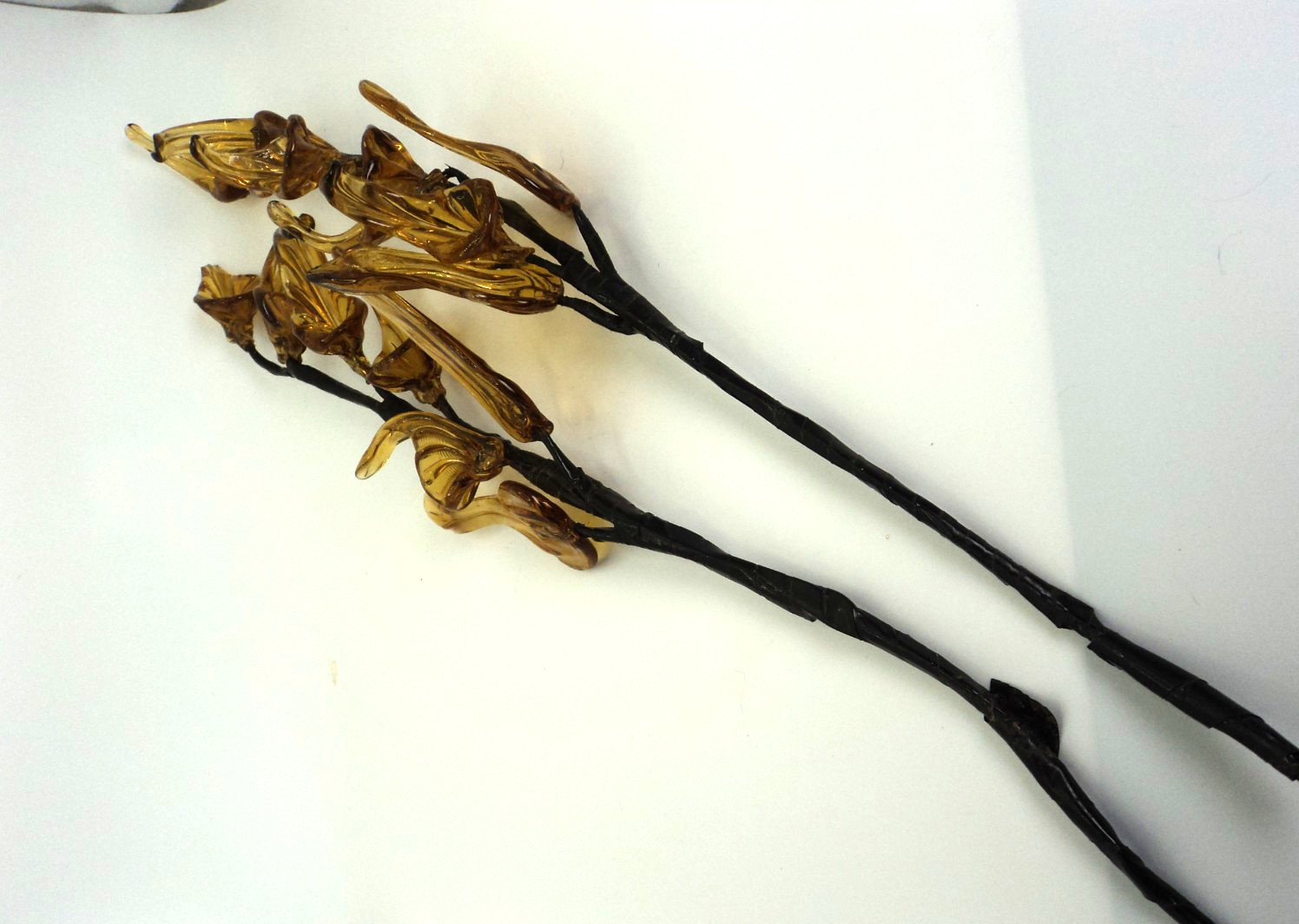 Pair of Vintage Amber Blown Glass Stalks of Flowers