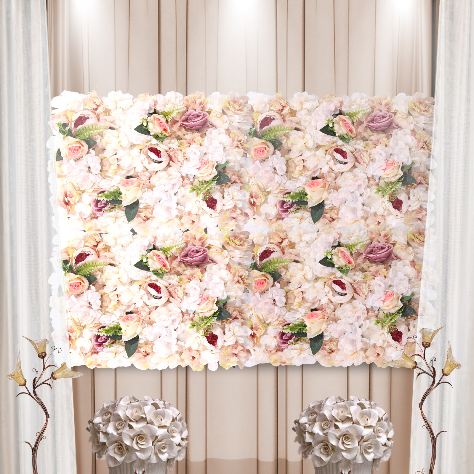 Artificial Flower Wall Backdrop Flower Panel 60*40CM Silk Rose Wall For Wedding