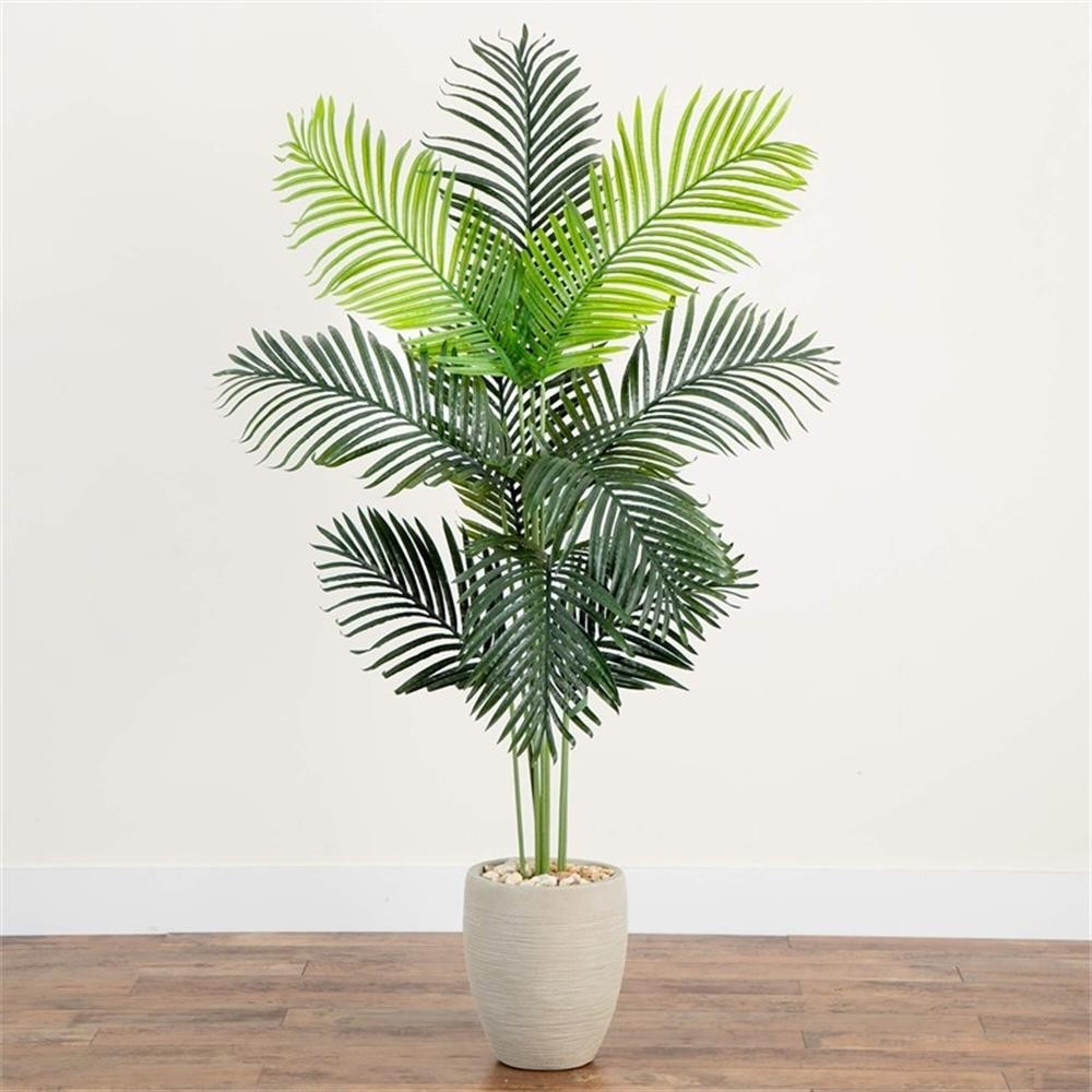 Pemberly Row 66″ Paradise Artificial Palm Tree in Sand Colored Planter