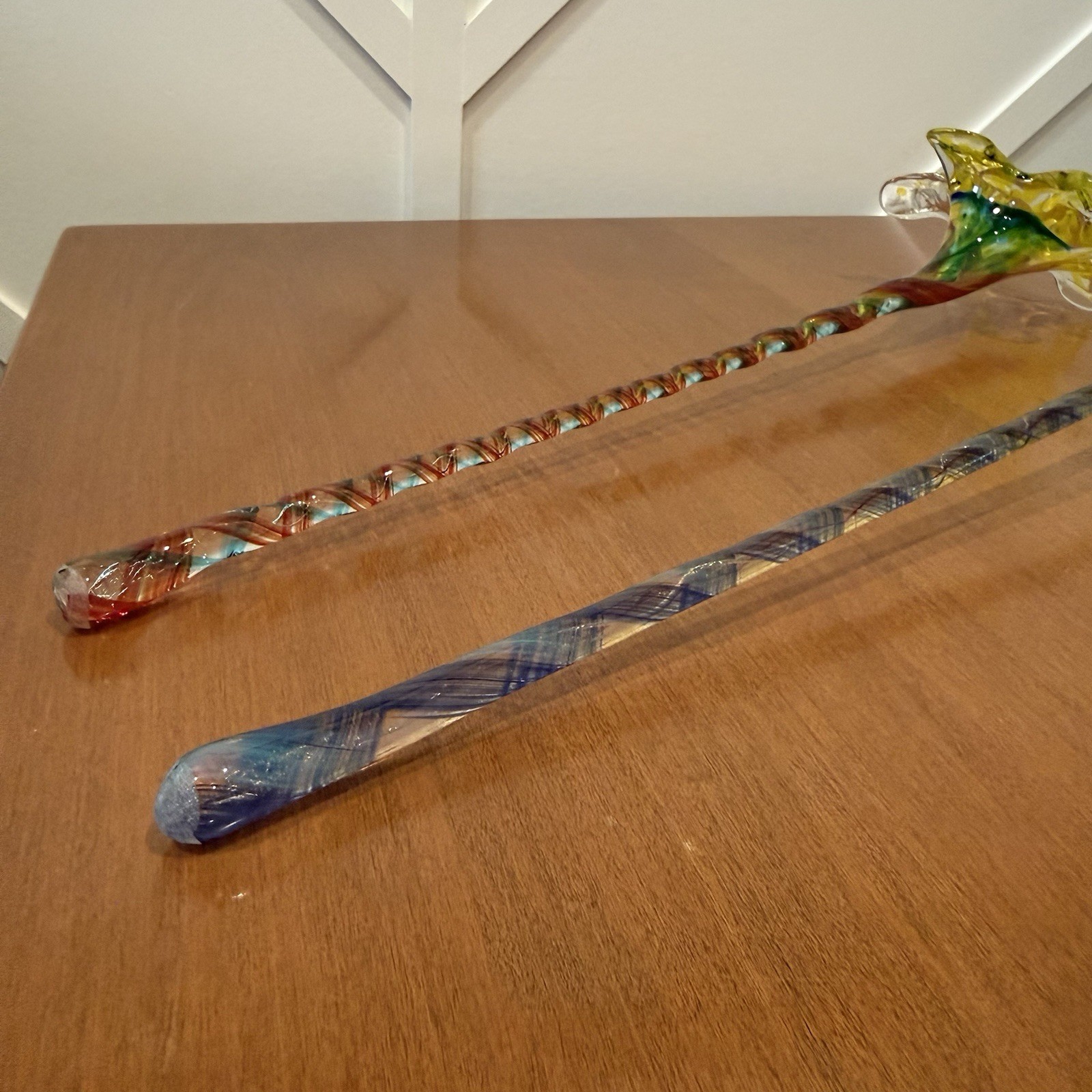 Vtg Murano Style Hand Blown Art Glass Long Stem Flower Bouquet 15-19″ Lot Of 4
