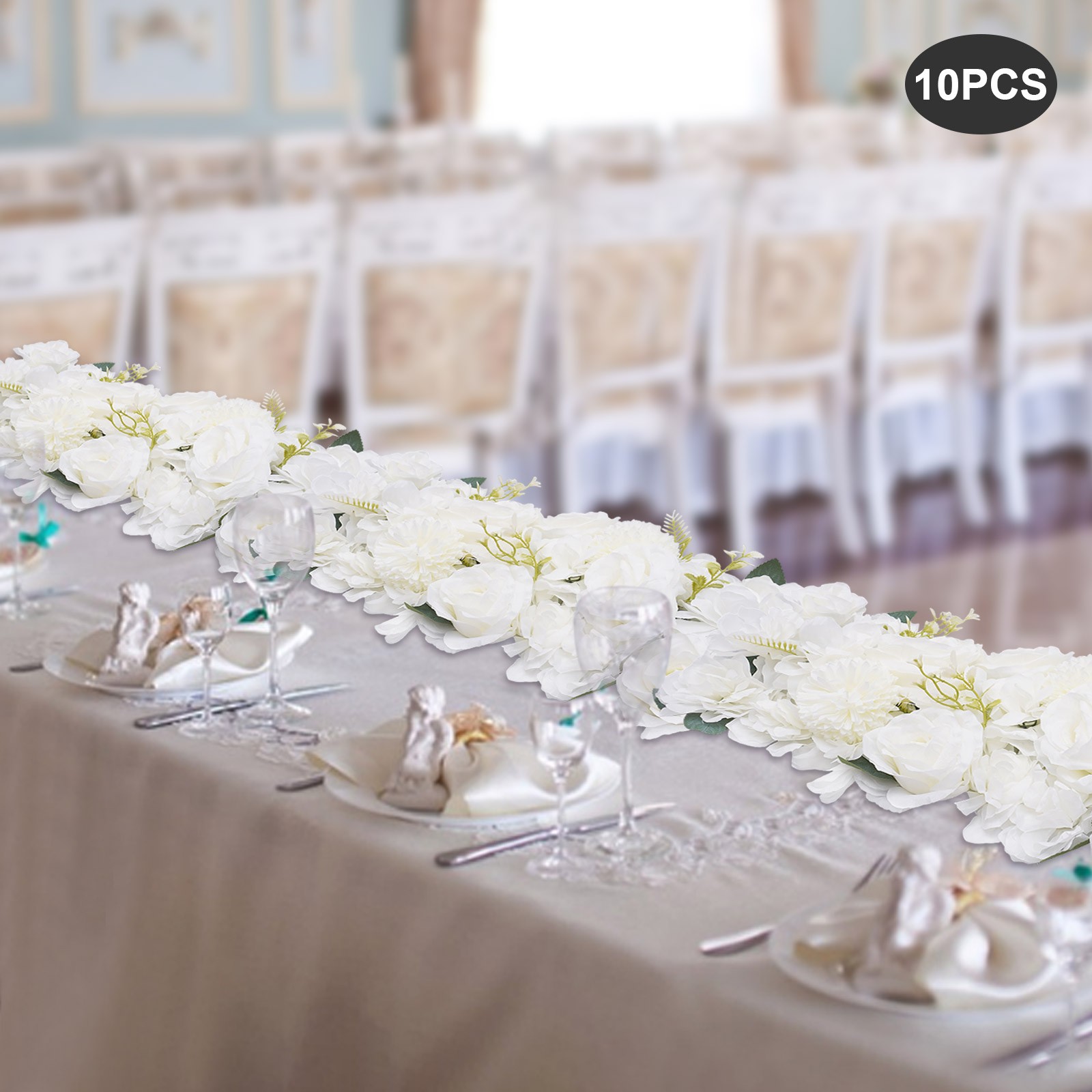 White Silk Wedding Centerpieces Set Of 10 U-Shaped Free-Standing 52 × 28 cm