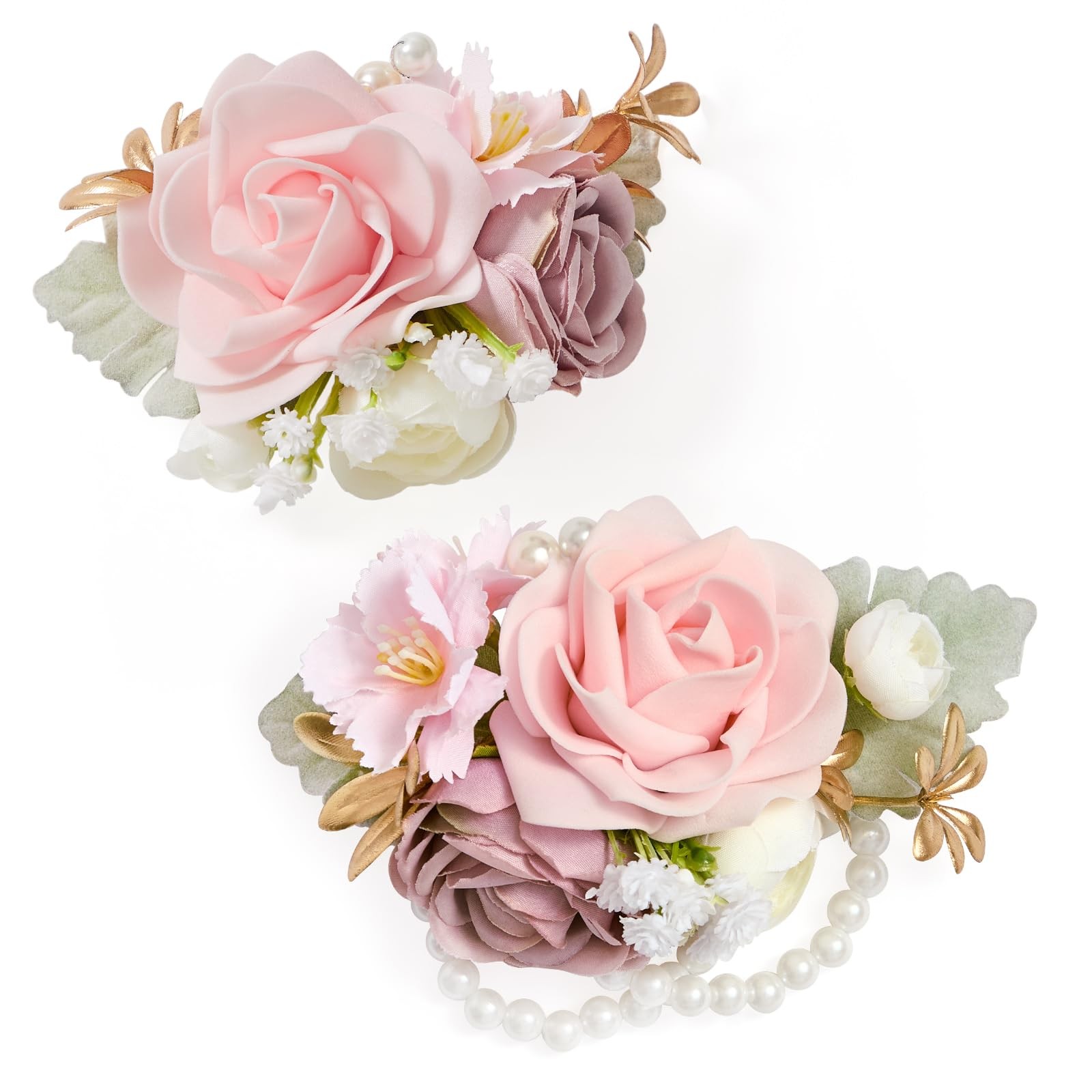 Pink Rose Corsage and Boutonniere Set Prom Flower Wrist Corsage for Wedding B…