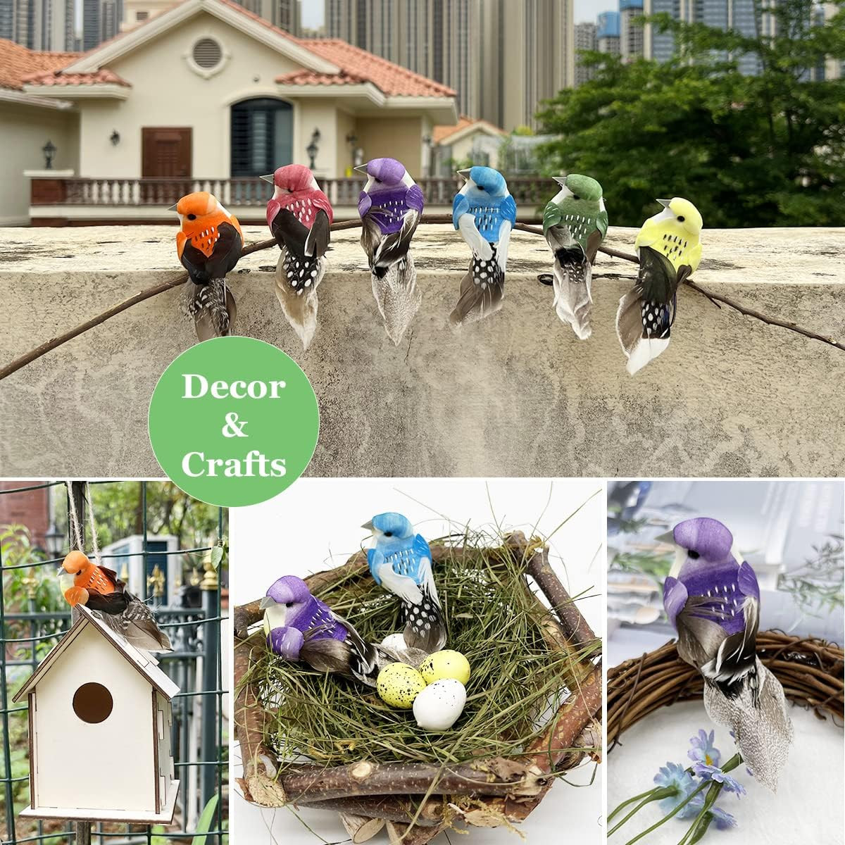 12Pcs Small Artificial Simulation Foam Feather 3-Inch Realistic Sparrow Clip on