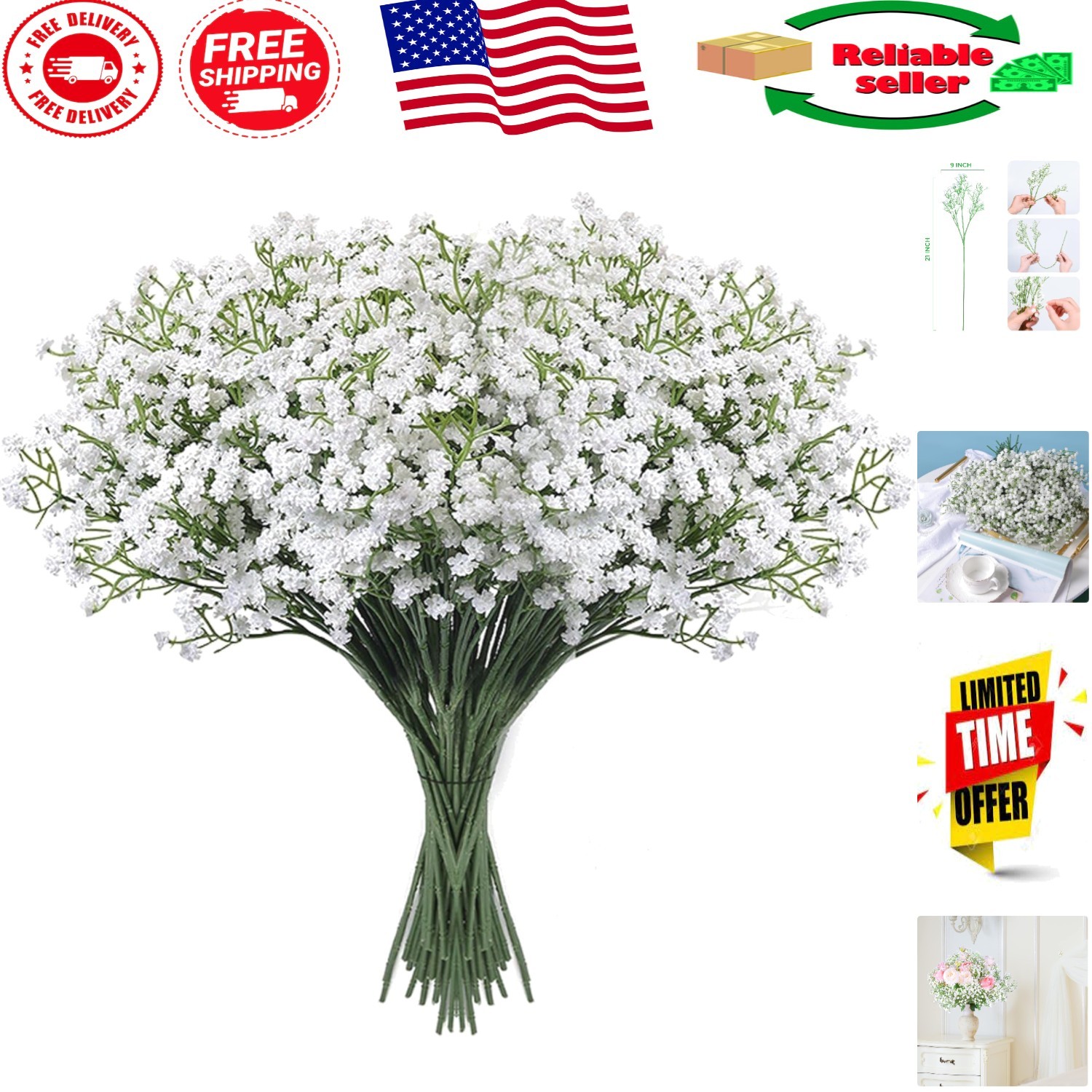 Versatile 18 Pcs White Baby’s Breath Flowers for Indoor & Outdoor Settings