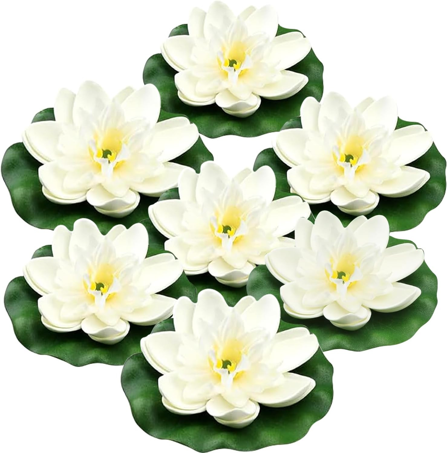 7 PCS Artificial Floating Foam Lotus Flower with Water Lily Pad, Lifelike Orname