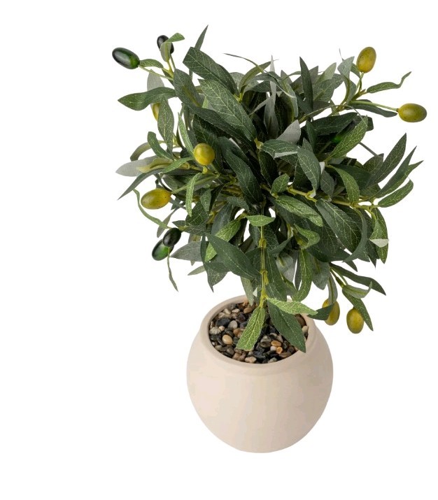 Better Homes & Gardens Realistic Artificial Olive Plant with Tan Ceramic Vase