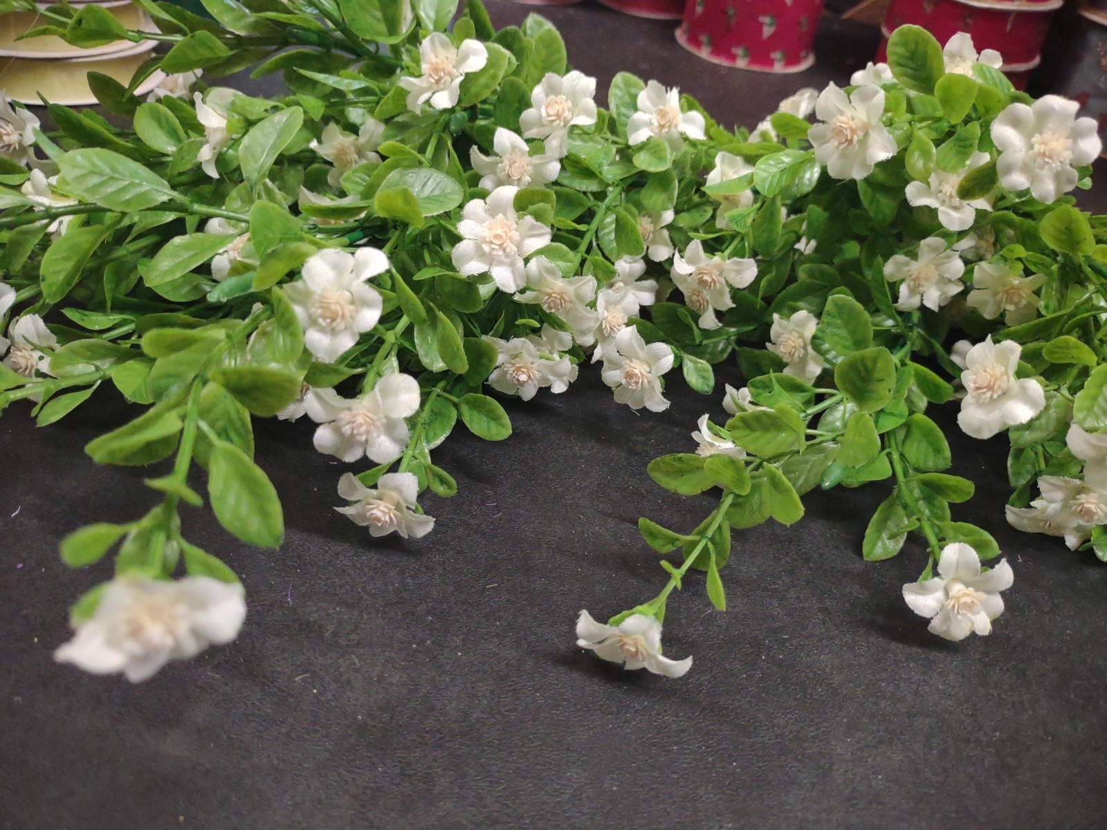 Set of 2: White Silk Mini Daisy Bush, “Jacob’s Ladder” Miniature Flower Blooms