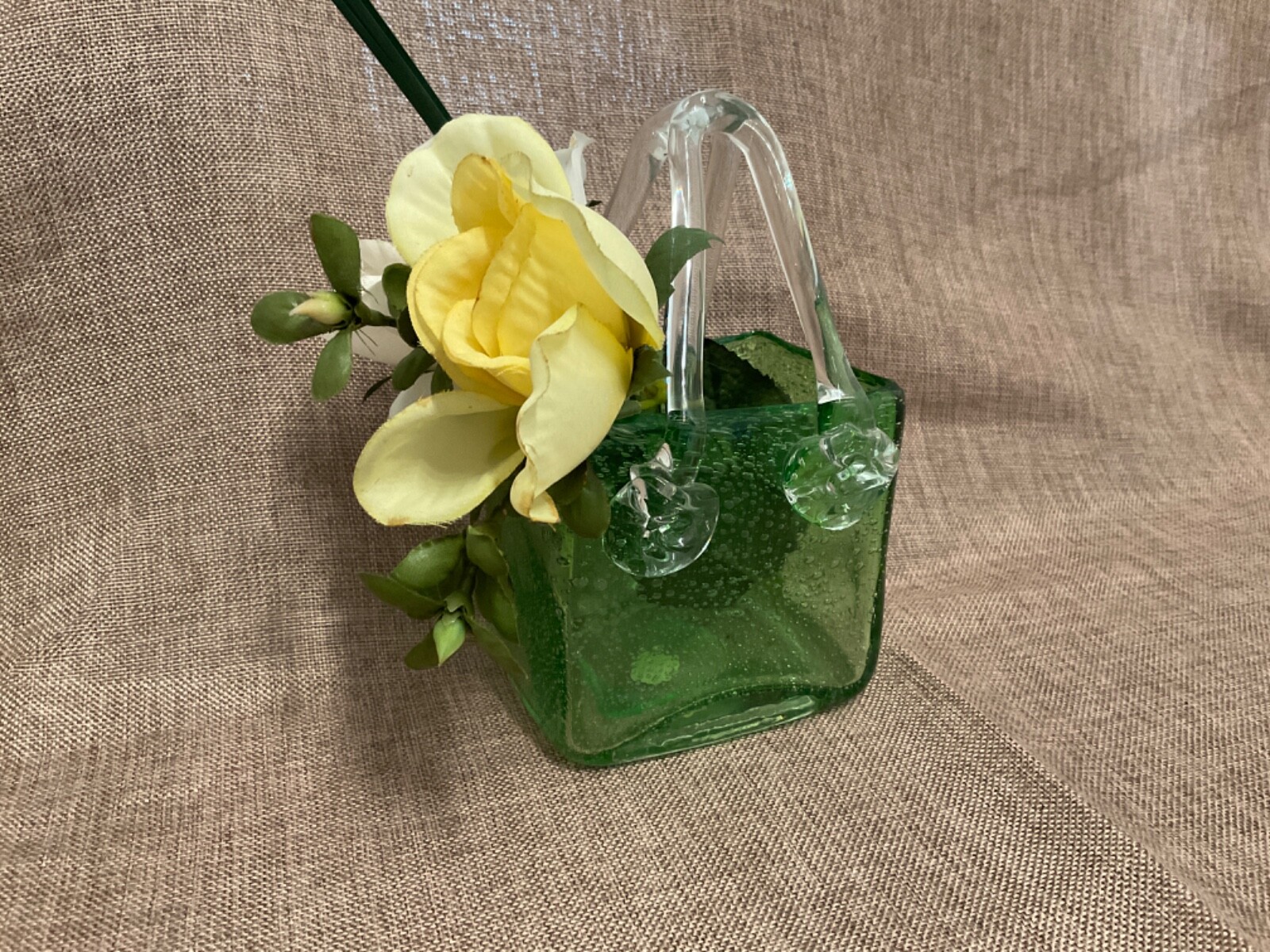PRICE REDUCED! Handmade Green Crystal Container or Vase for Flowers or Decor