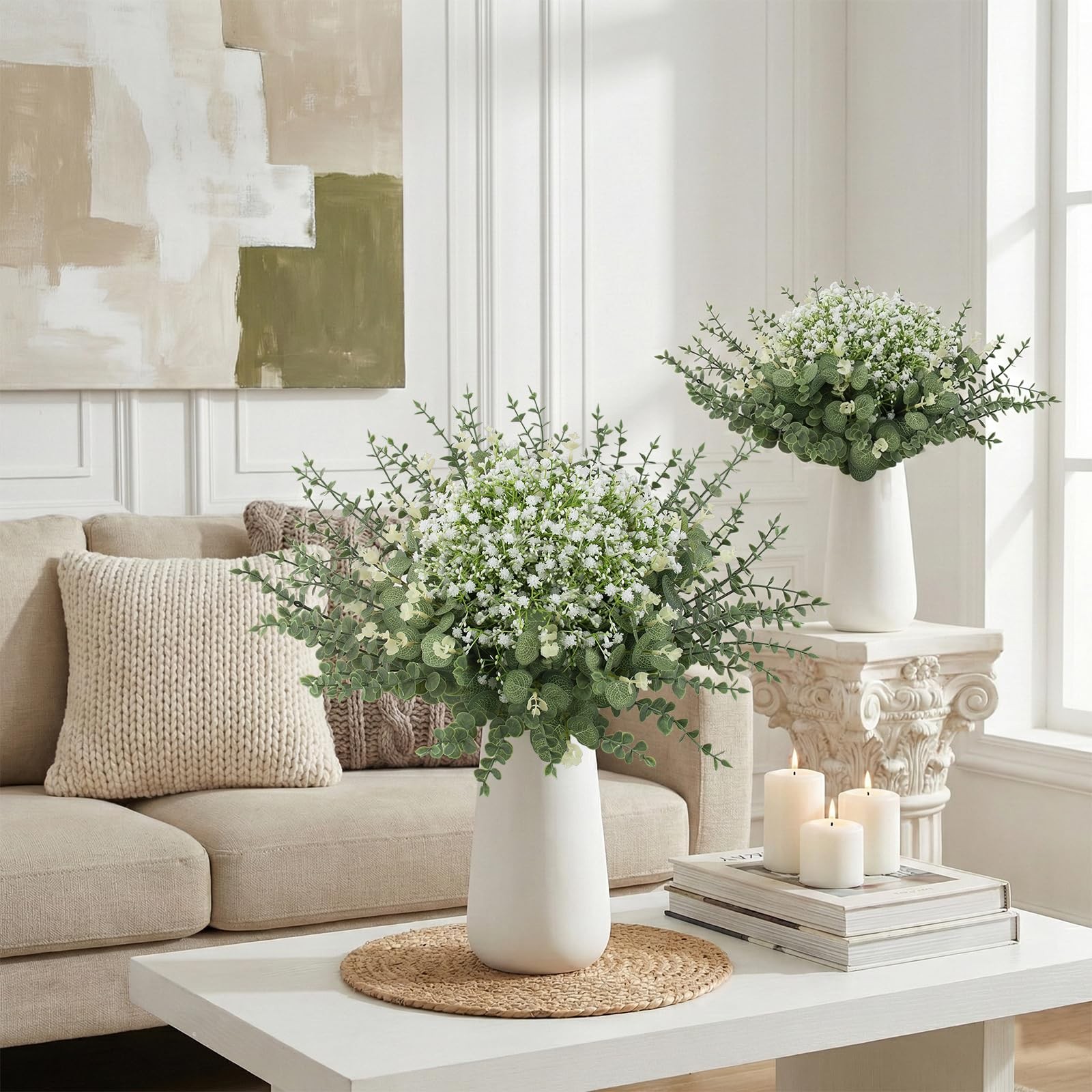 100 Pcs Mixed Greenery Artificial Eucalyptus Stems, Baby Breath Artificial Fl…