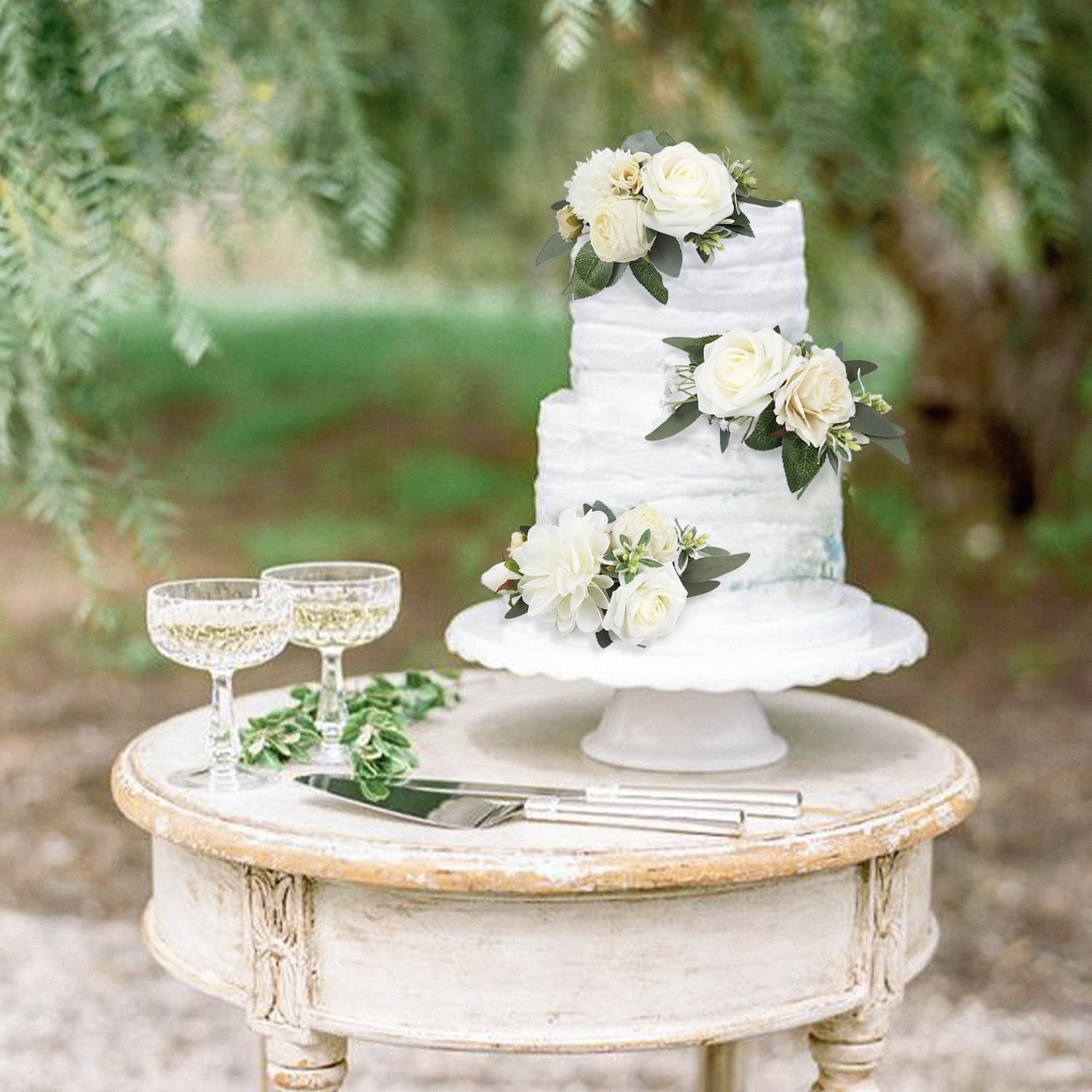 3Pcs Pre-made Cake Flowers Toppers White Green Cake Decorations Wedding Cake …
