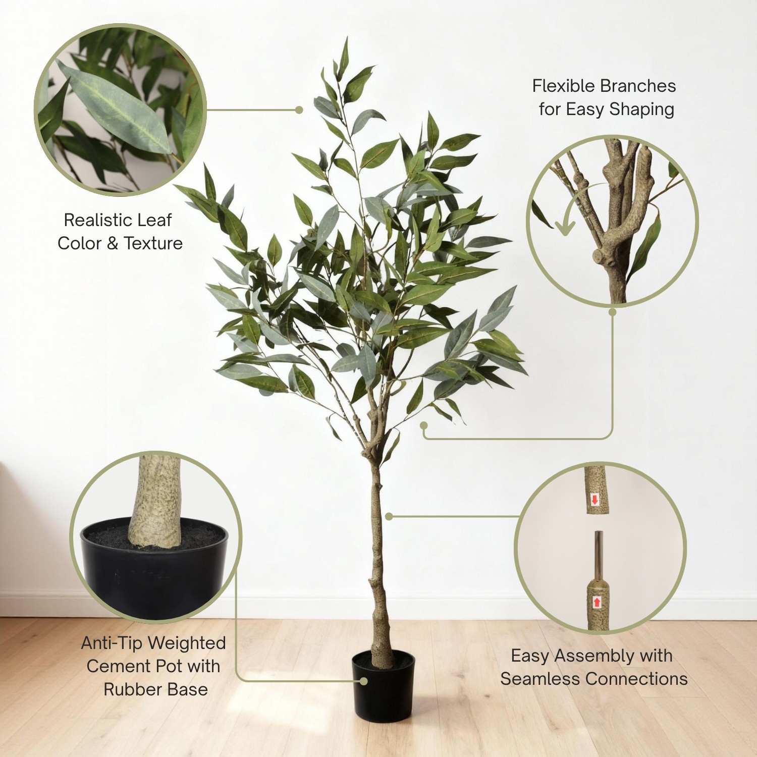 5FT Artificial Eucalyptus Tree with Black Plastic Pot for Home Indoor Decoration