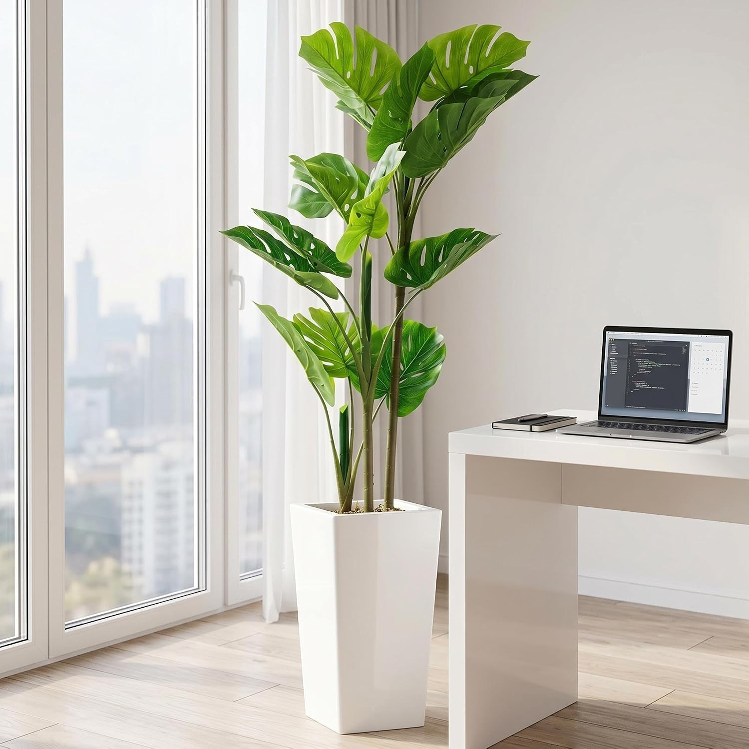 4.5FT Artificial Monstera Plant Faux Tropical Palm Tree Tall Planter Decor Tree