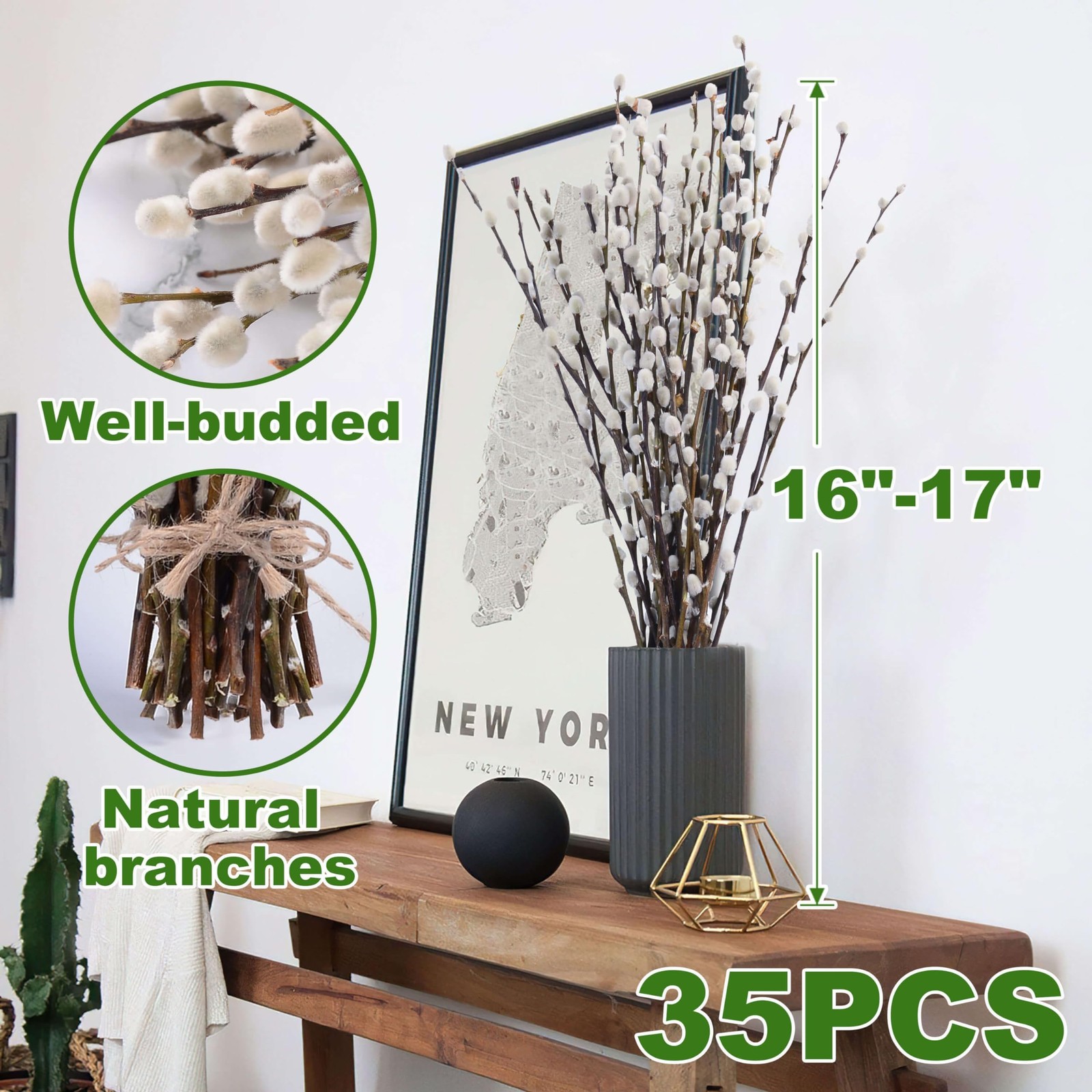 35 Pcs 16 in Real Willow Branches Natural White Snow Willow Branche