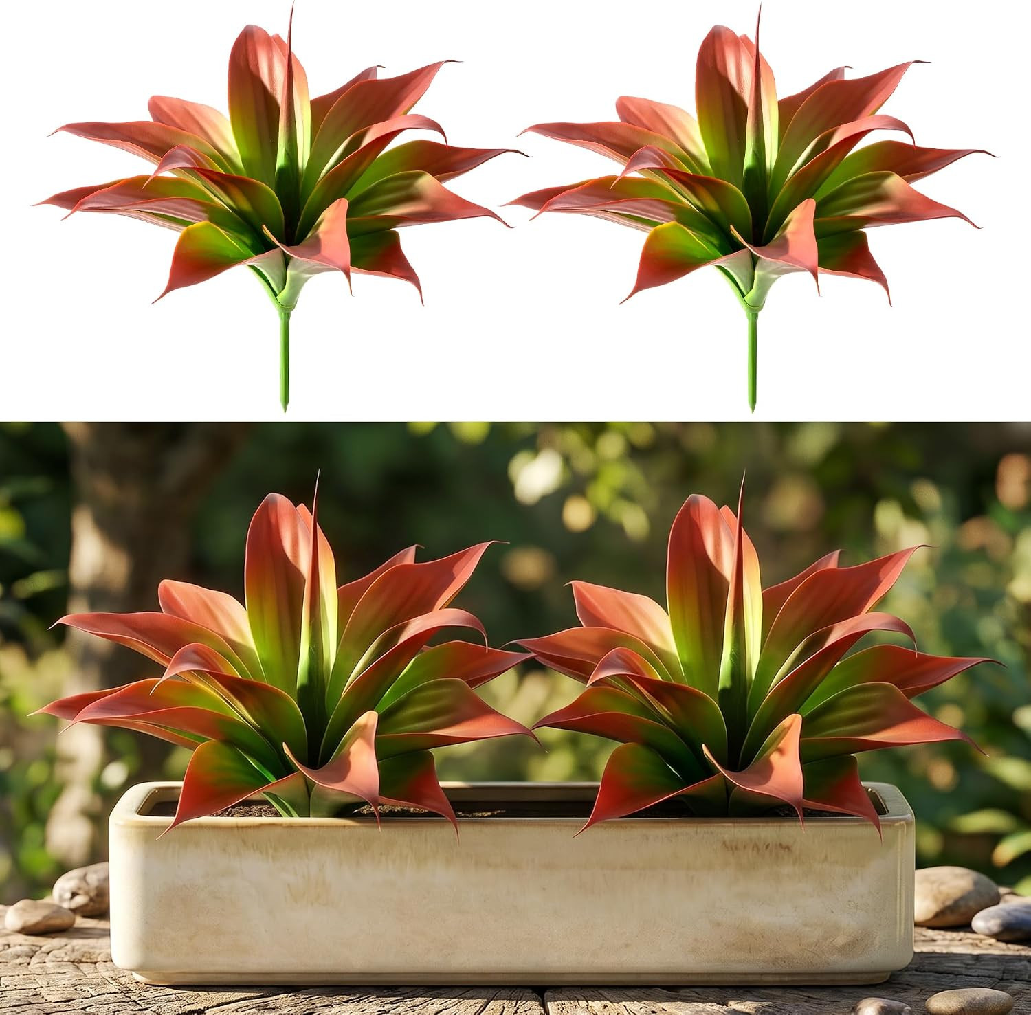 14.2″ Artificial Agave Plants – 2 Pack Faux Greenery for Indoor & Outdoor Decor