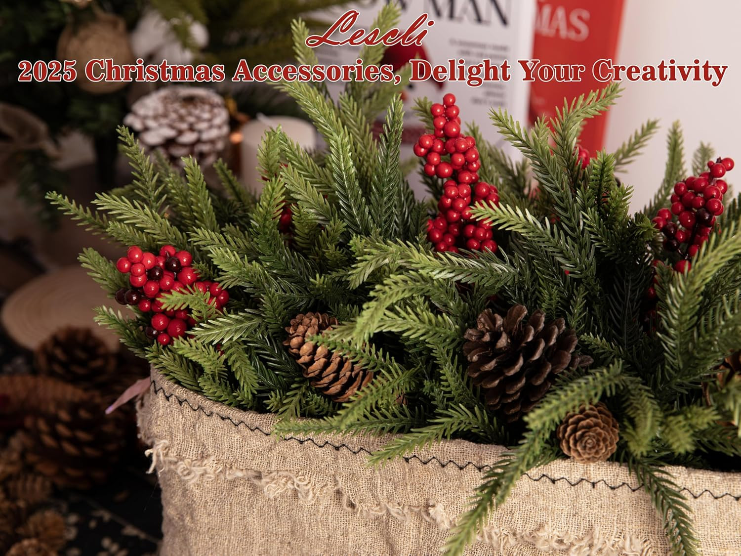 24 Pcs Norfolk Pine Stems, 13.8″ Artificial Faus Pine Branches, Real Touch Pine