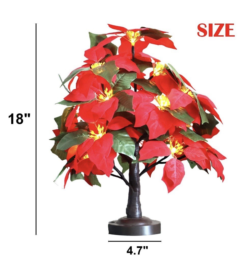 Christmas Poinsettia Tree Light 18 Led Lighted Artificial Tabletop