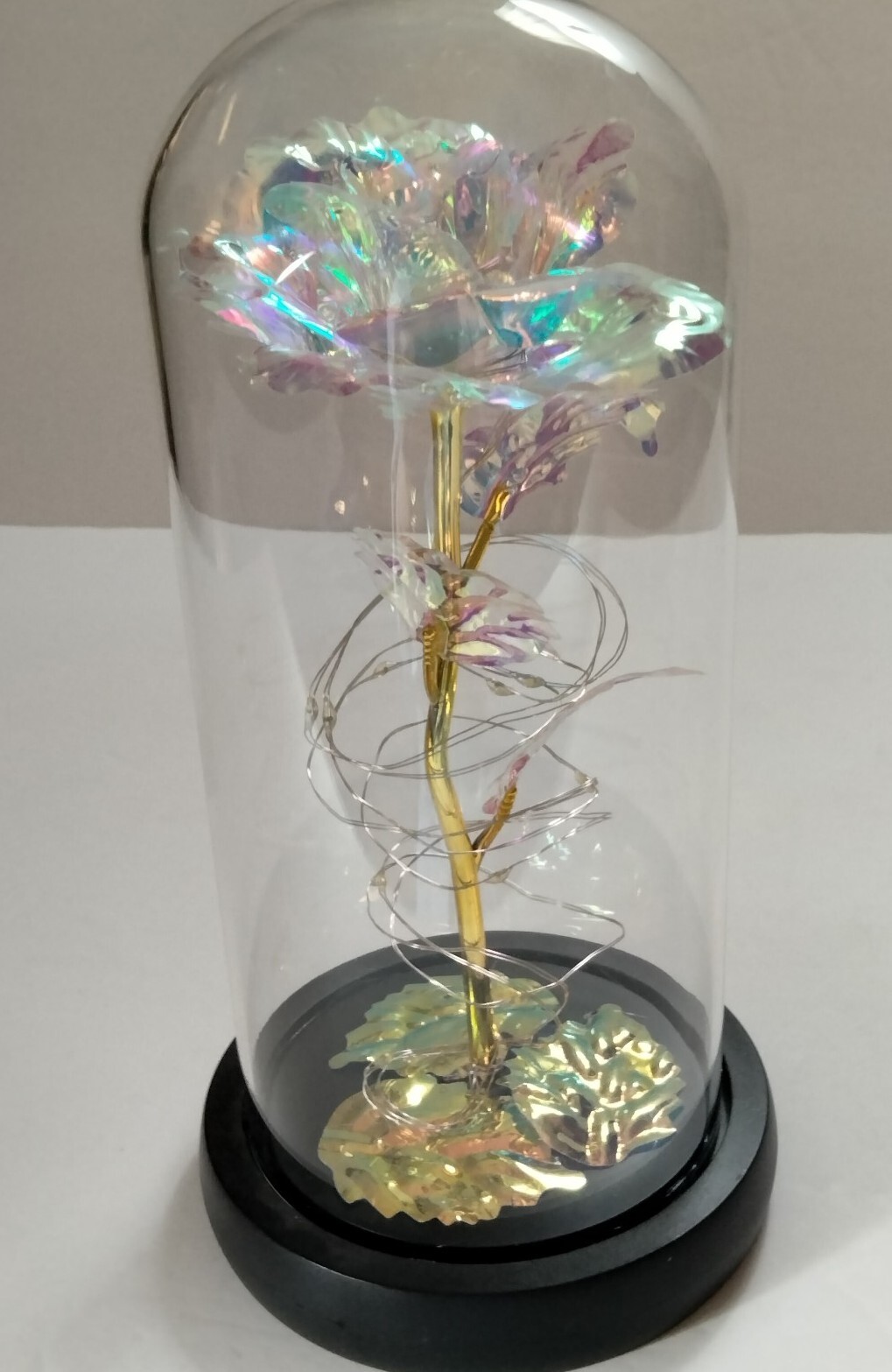 Galaxy Loves Enchanted Rose In Glass With LED Lights 9″Tall 4″Base Great Gift