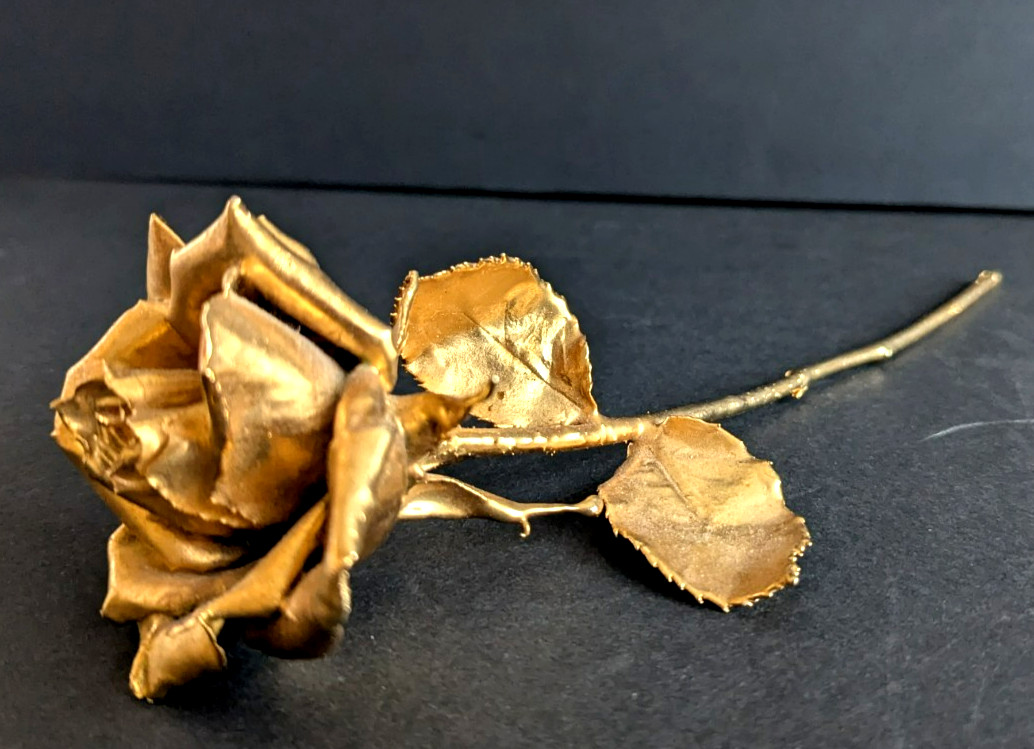 Golden Rose Figurine Real Preserved Rose Metallic Gold Dipped Decoration 11.1/8″