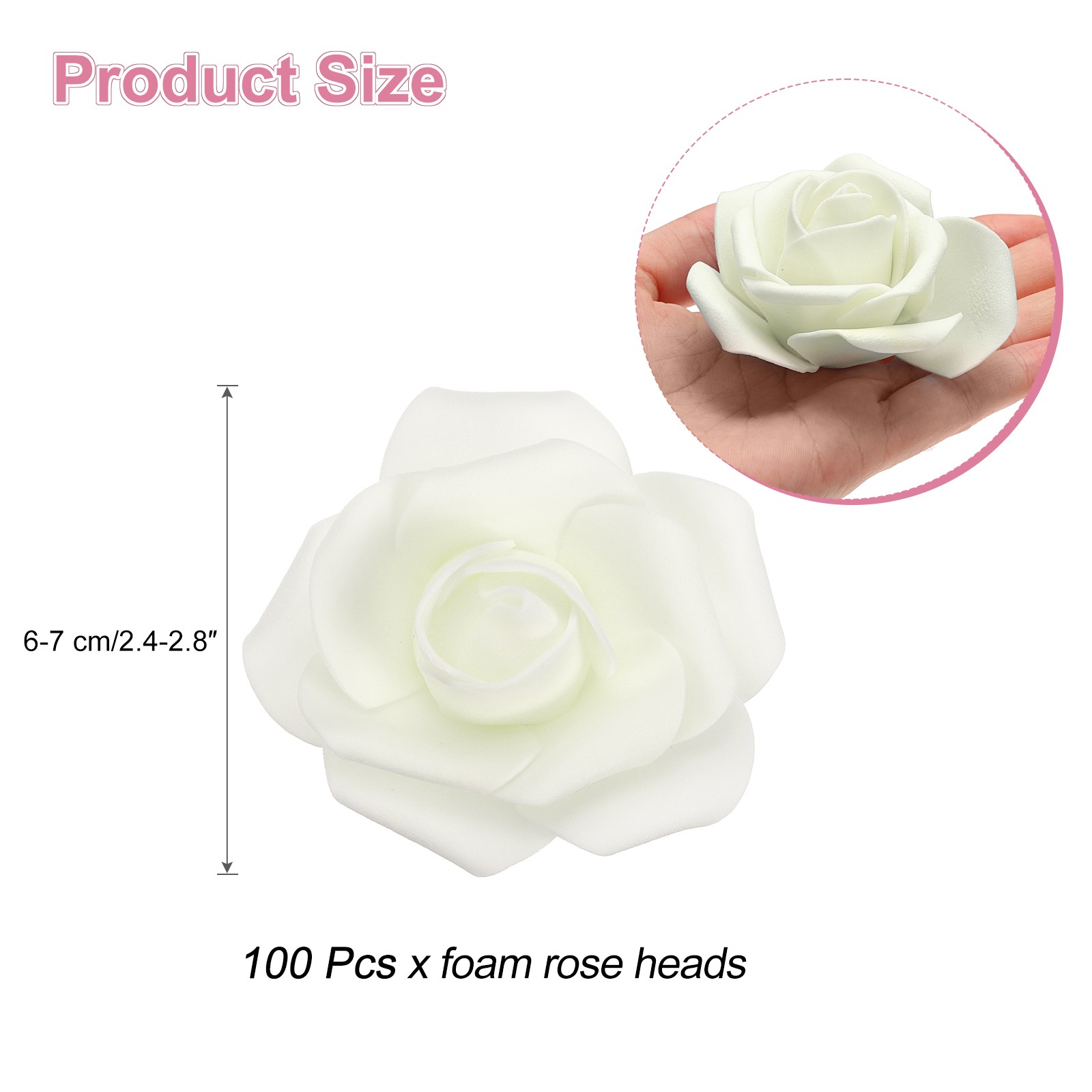 100pcs Foam Rose Heads 6-7 Cm for DIY Crafts Accessories, White