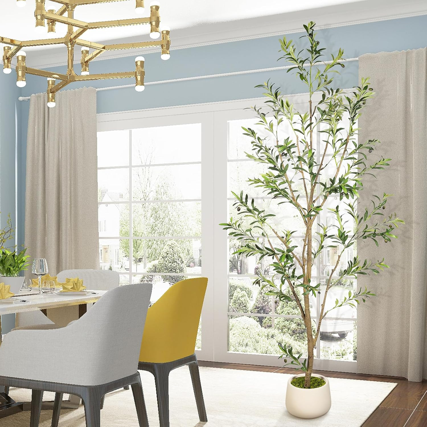 9FT Tall Faux Olive Tree with White Planter – Lifelike Indoor Decor