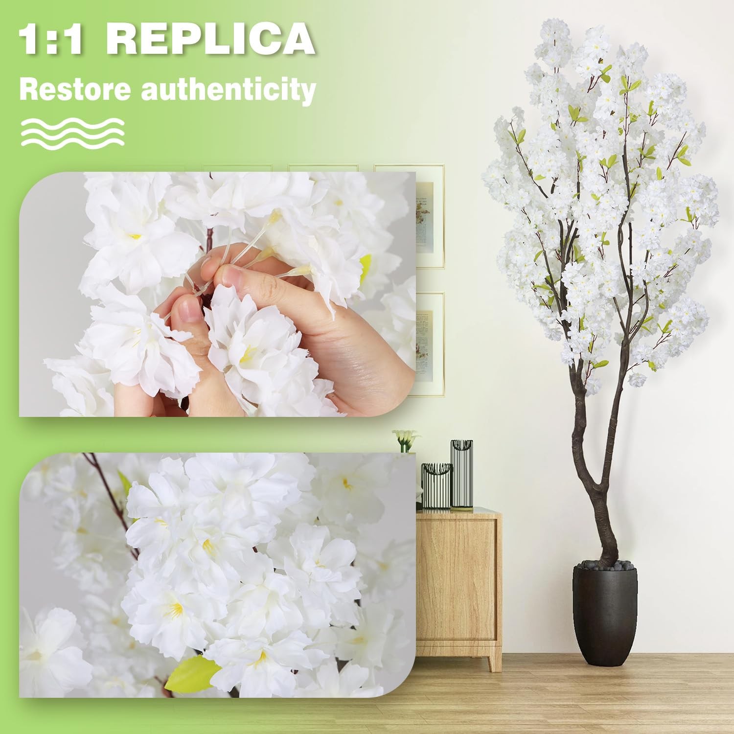 Faux White Cherry Blossom Tree 6.5ft(78in)Tall Artificial Japanese Sakura in …