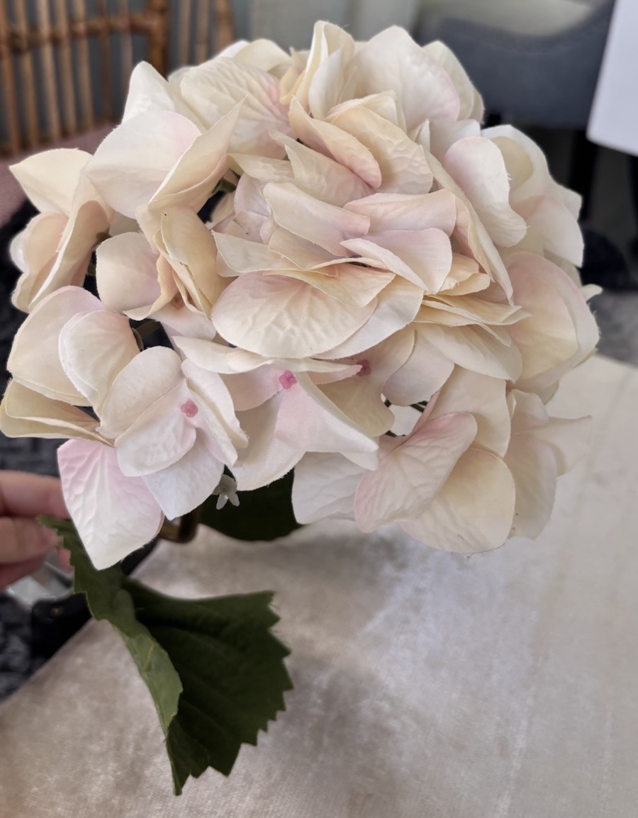 Blush Pink Hydrangea Stem Silk Flower Faux Wedding Centerpiece Realistic Ivory
