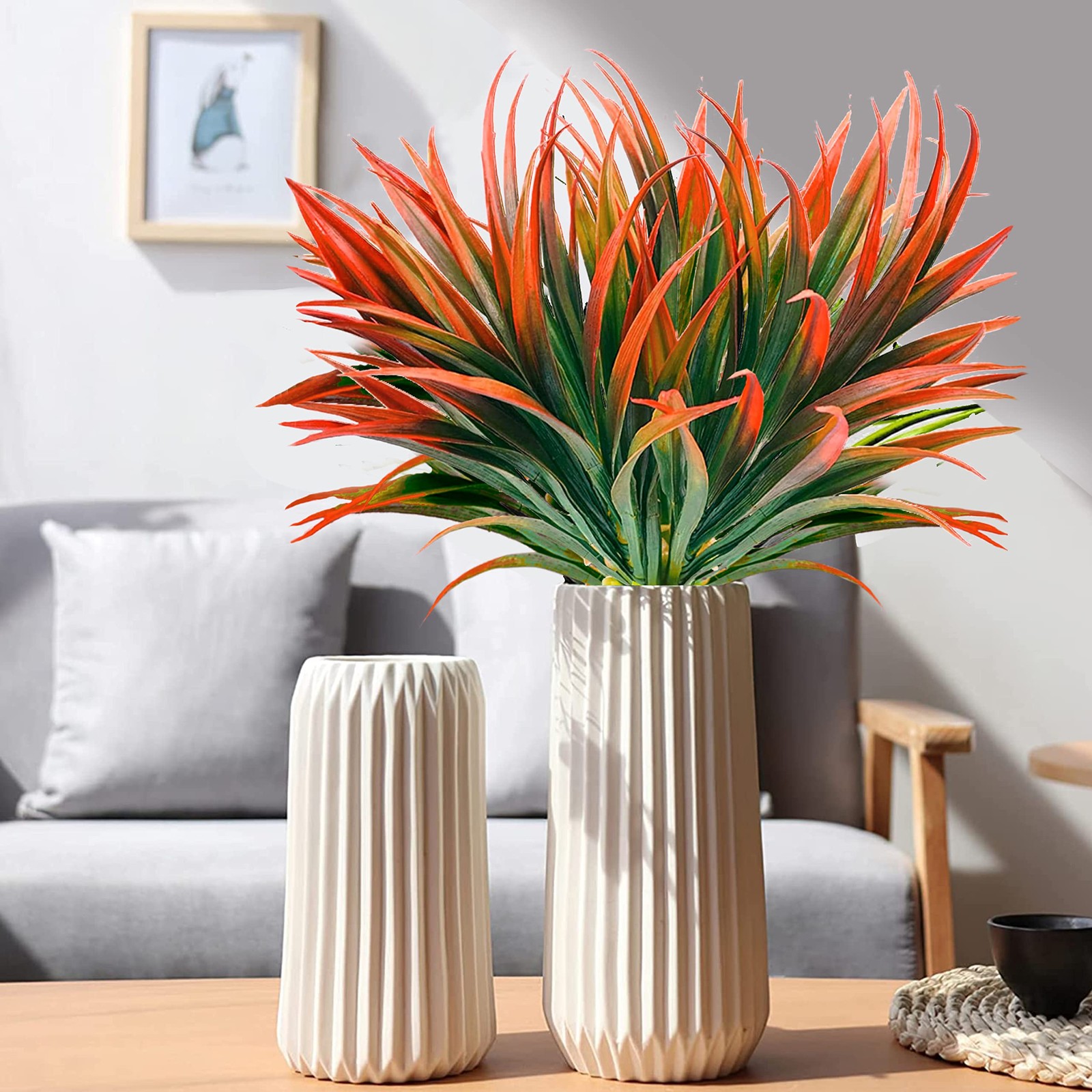 8 Pcs Outdoor Fake UV Resistant Artificial Tall Grass Faux Tropical Flowers Bu