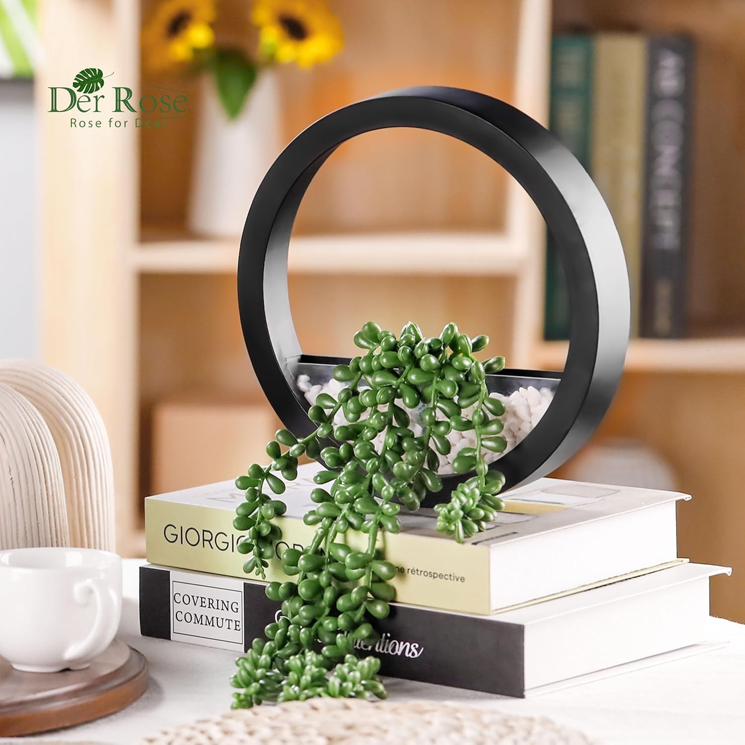 Charming 2 Pack Fake String of Pearls Plants in Stylish Black Pots – Home Decor