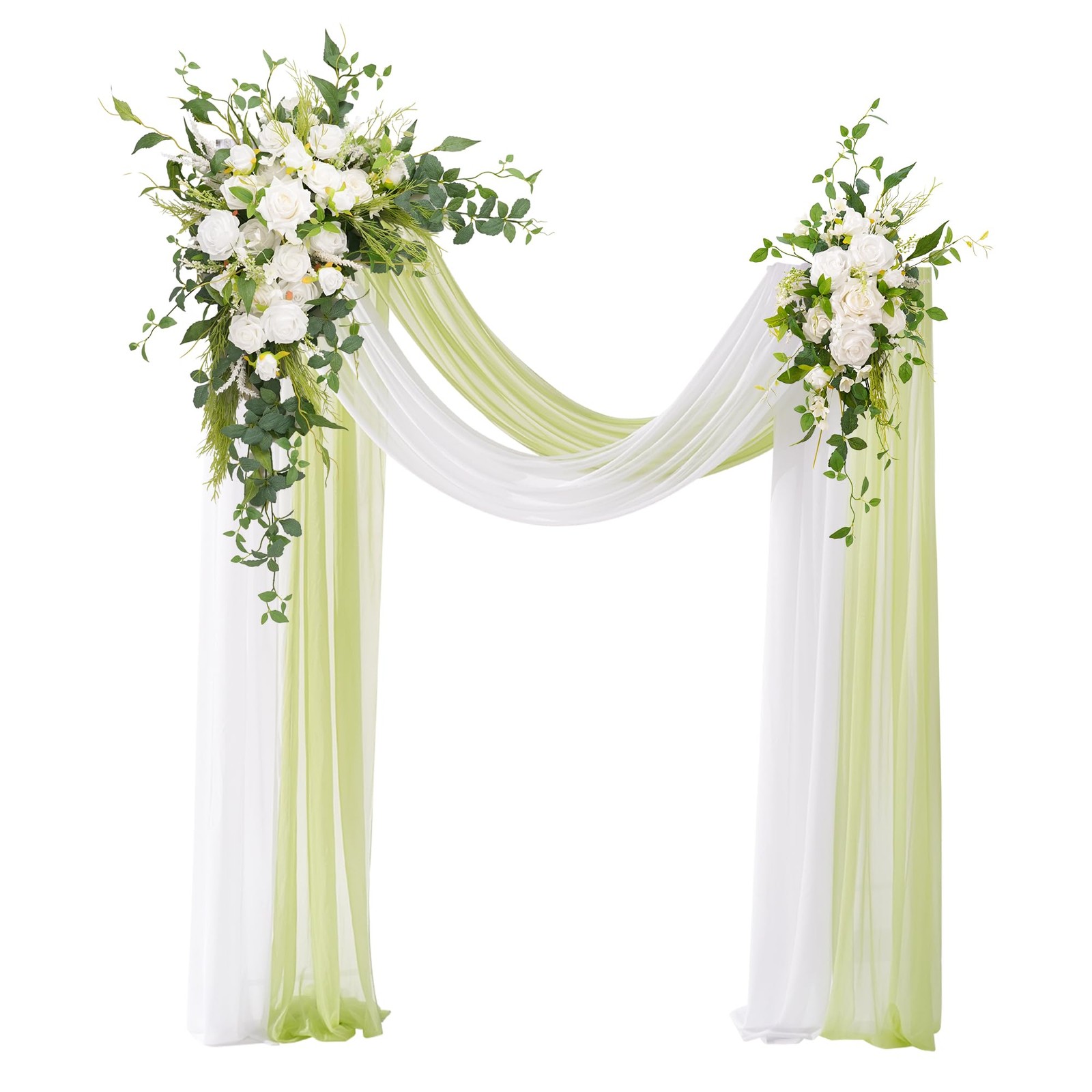 Deluxe Wedding Arch Flowers with Drapes Kit Pack of 4, 2pcs White Green Mint …