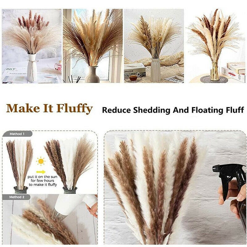 Natural Dried Pampas Grass Reed Flowers Lavender Eucalyptus Bouquet Home Decor