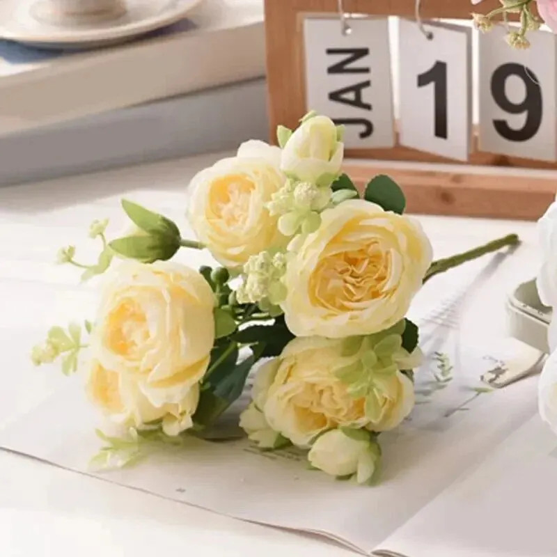 30cm 5 Heads 4 Buds Rose Peony Bouquet Wedding Home Decor Artificial Flowers HOT