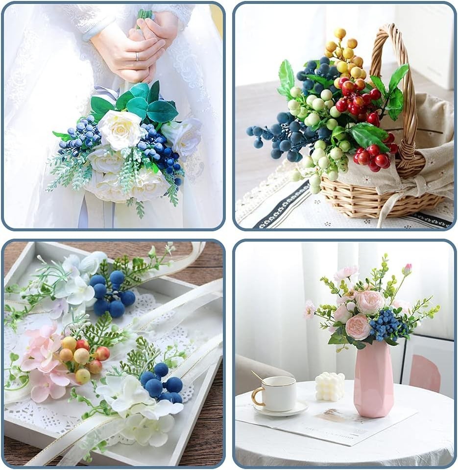 Realistic Plastic Blueberries – 4pcs Artificial Fruits for Stylish Bouquets