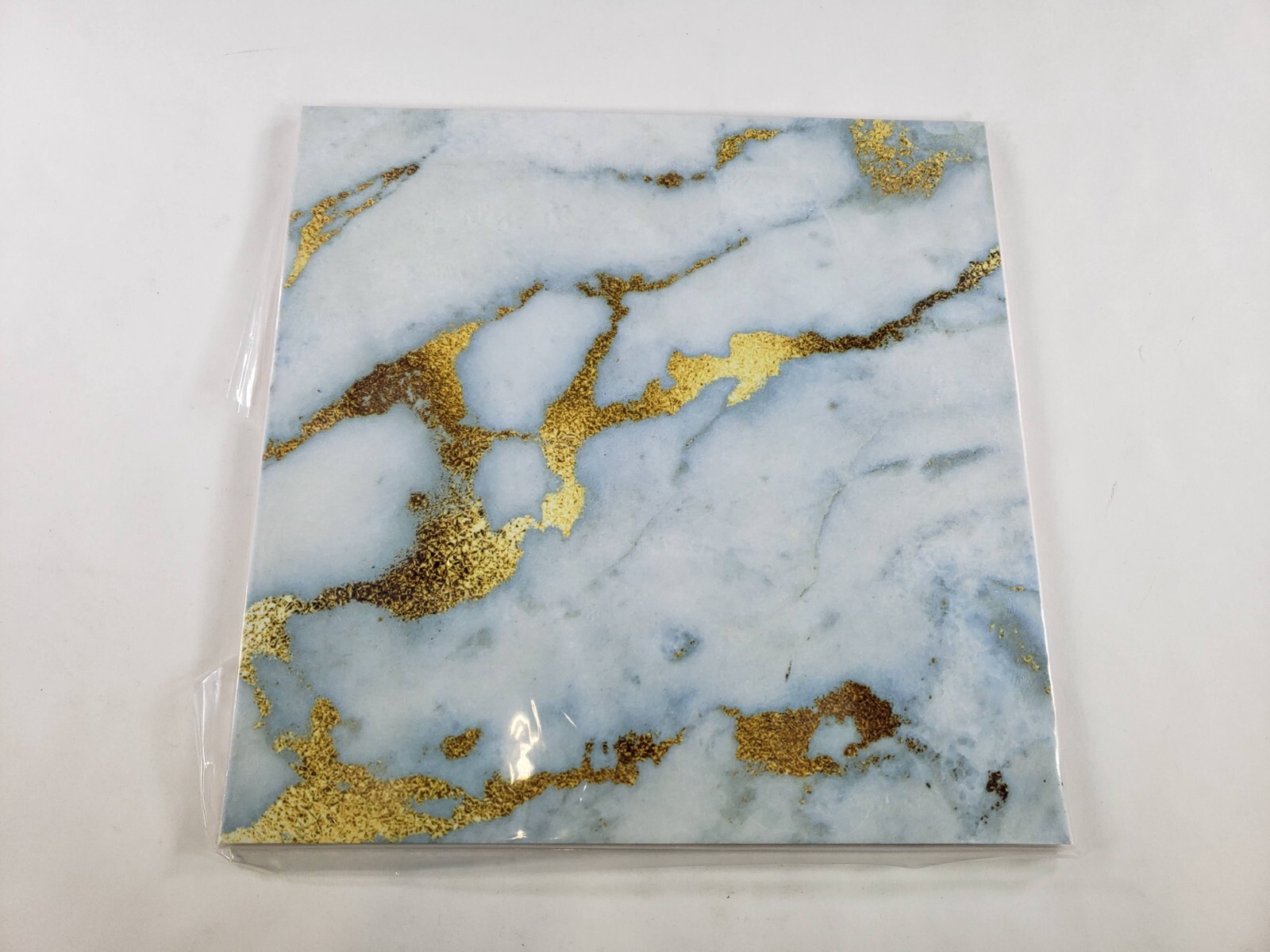 3dRose Image of Luxury Grey Gold Gem Stone Marble Glitter Decorative Tile 12″