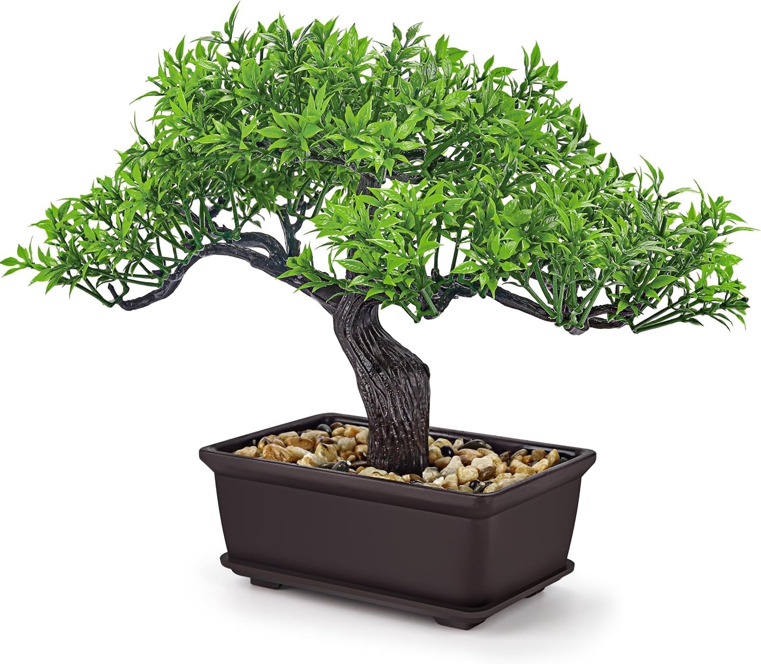 Der Rose 8” Artificial Bonsai Tree Small Fake Potted Plants for Green-ficus