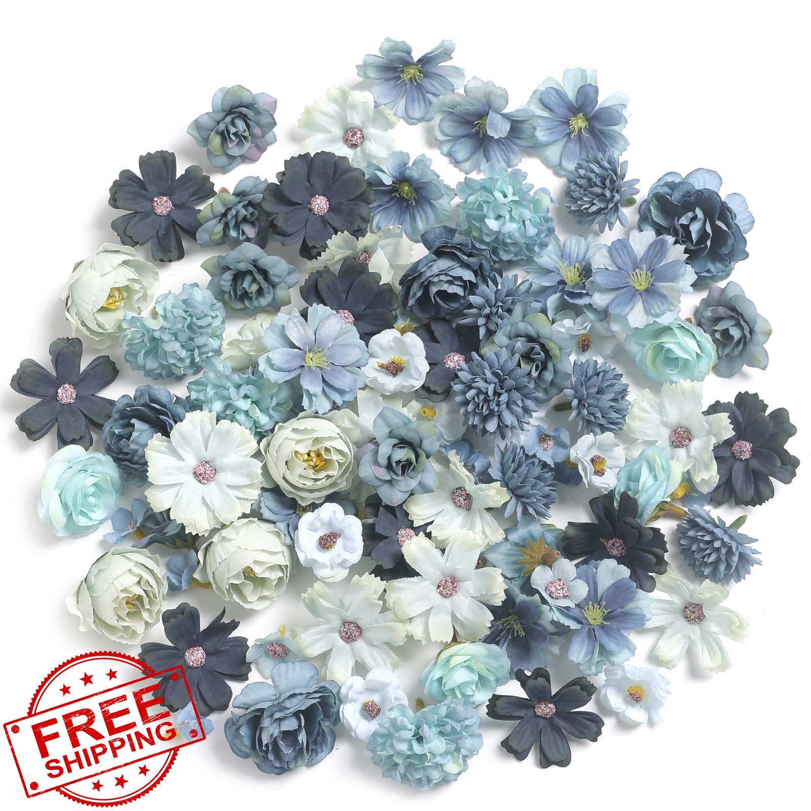 rongflower 125 Small Silk Faux Flower Heads Blue DIY Crafts