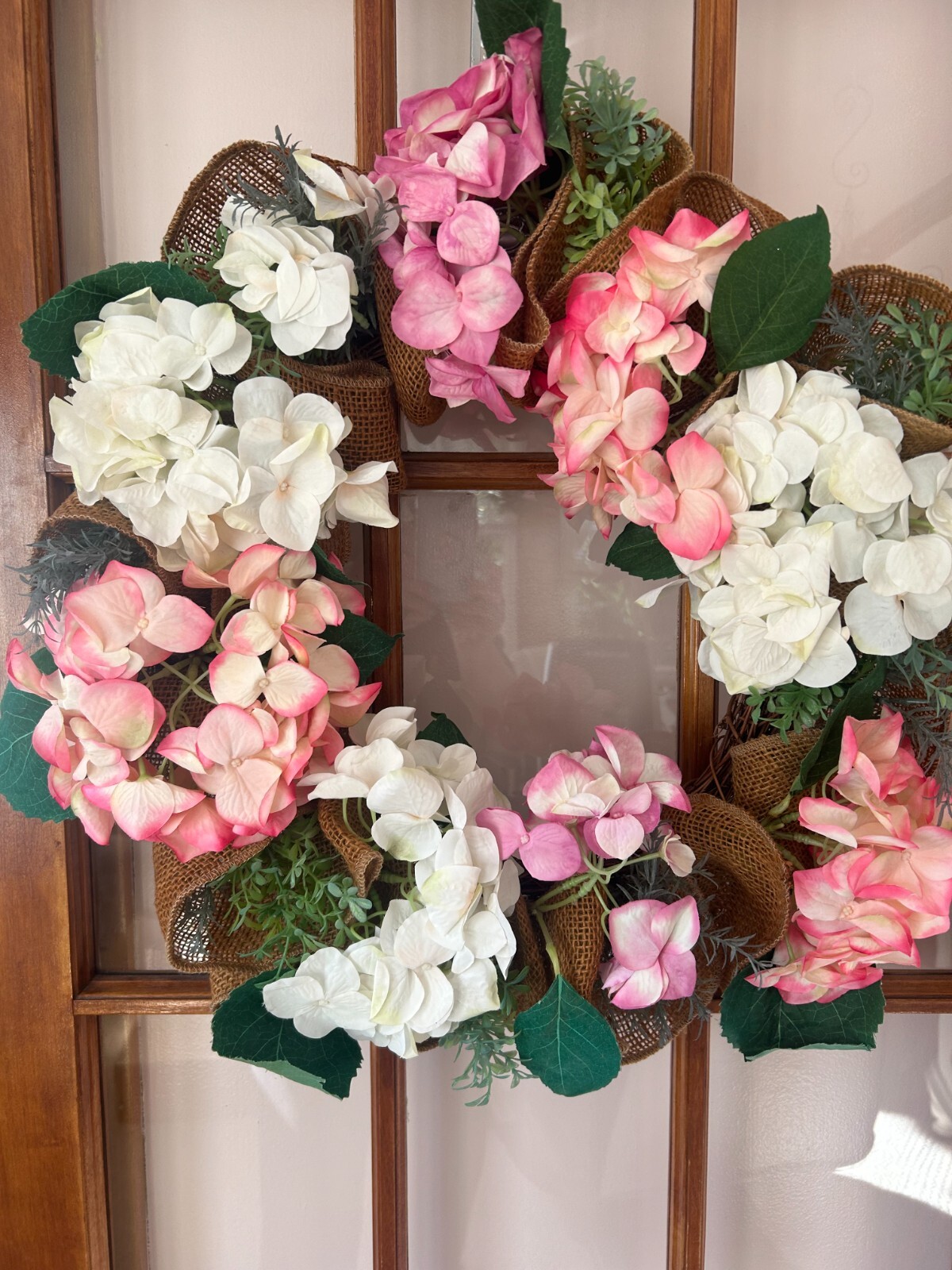 Valerie Parr Hill 22″ Hydrangea & Burlap Wreath Manmade QVC# H202130 in Box GUC